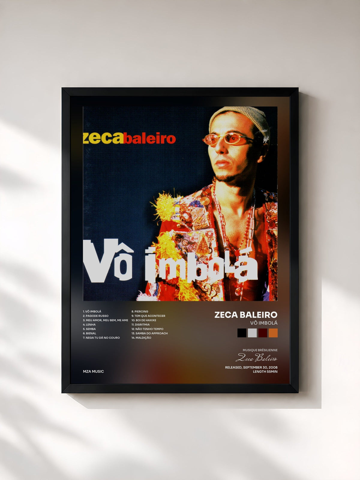 #noir Tableau de l'album Vô Imbolá de Zeca Baleiro, cadre noir, imprimé et encadré en France