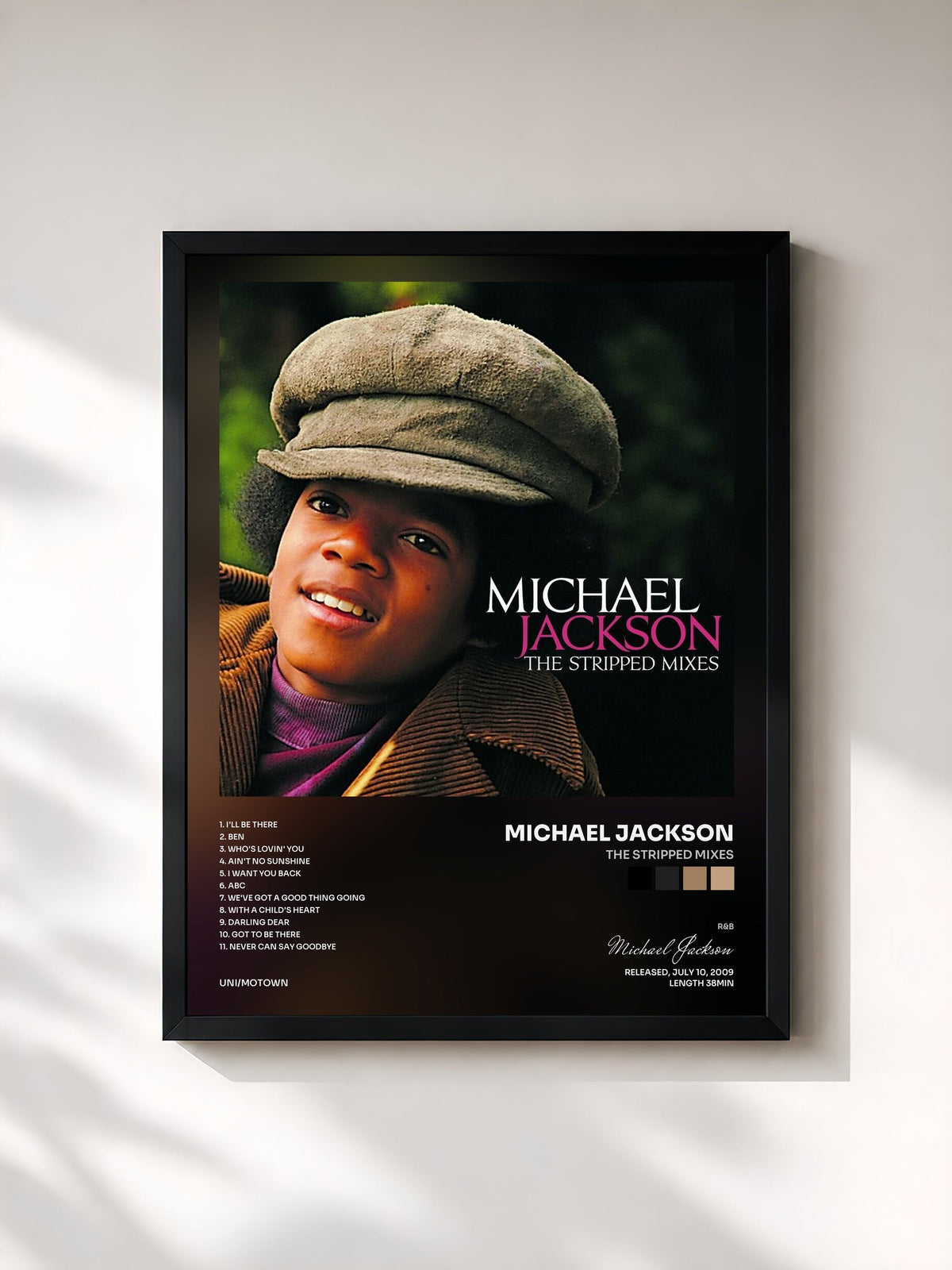 #noir Tableau de l'album The Stripped Mixes de Michael Jackson, cadre noir, imprimé et encadré en France