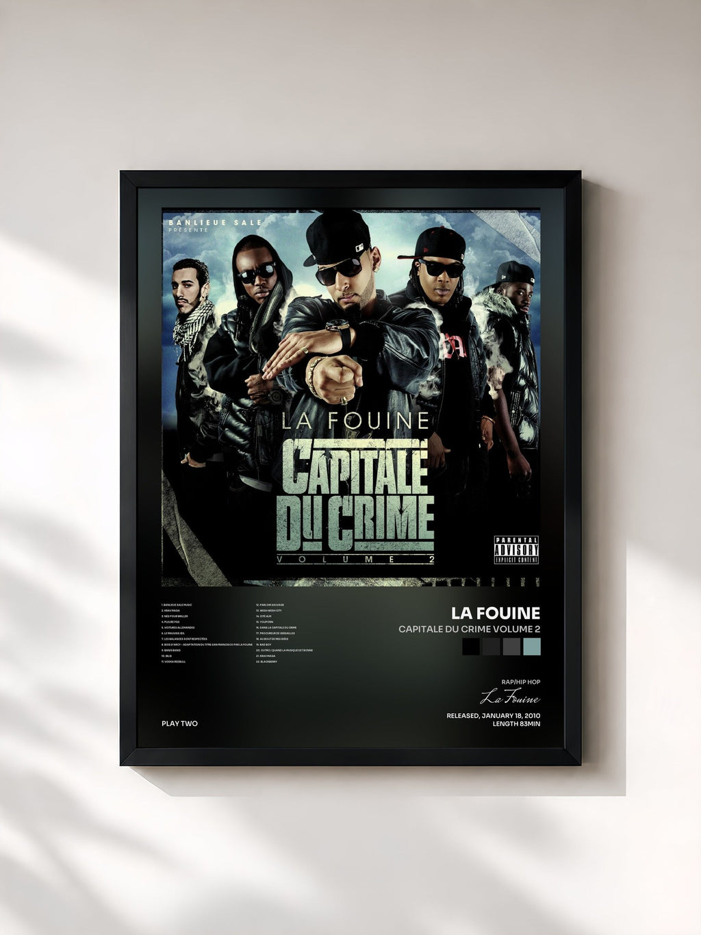 #noir Tableau de l'album Capitale Du Crime Volume 2 de La Fouine, cadre noir, imprimé et encadré en France