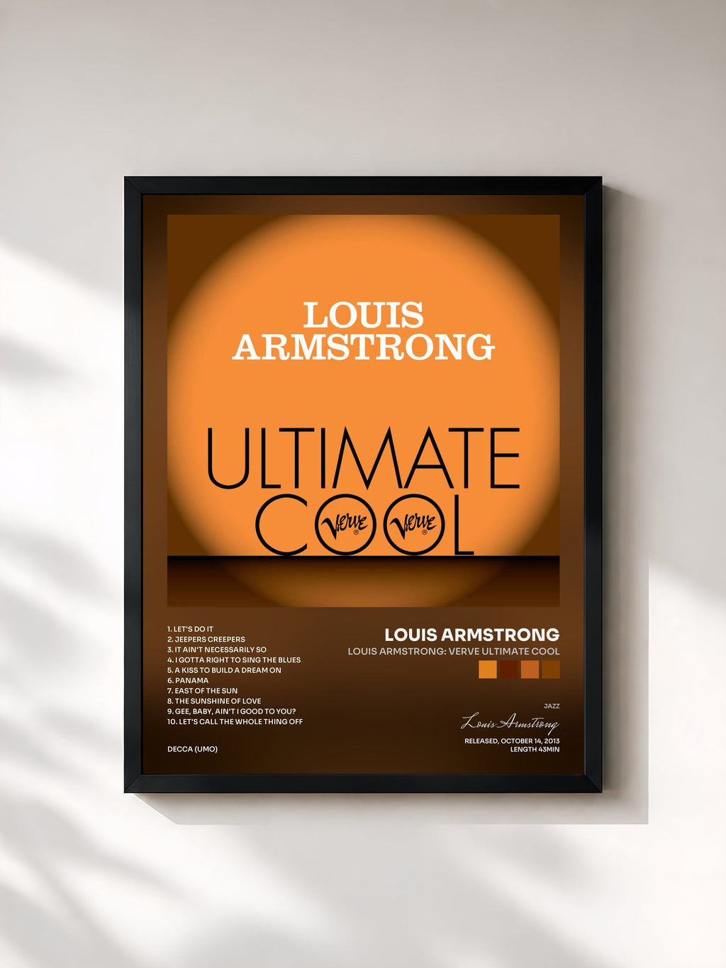 #noir Tableau de l'album Louis Armstrong: Verve Ultimate Cool de Louis Armstrong, cadre noir, imprimé et encadré en France