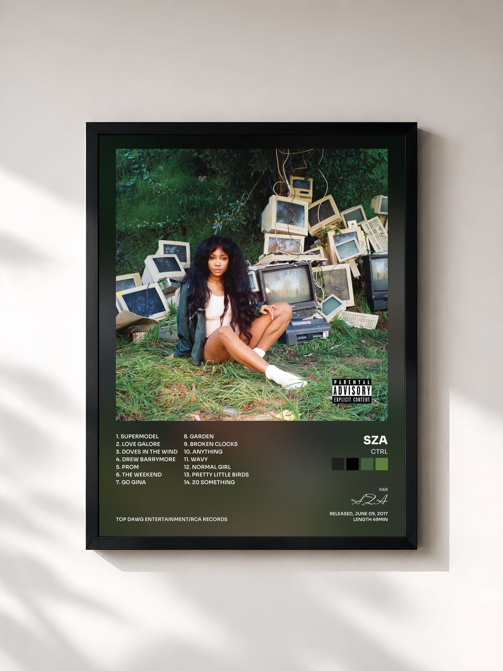 #noir Tableau de l'album Ctrl de SZA, cadre noir, imprimé et encadré en France