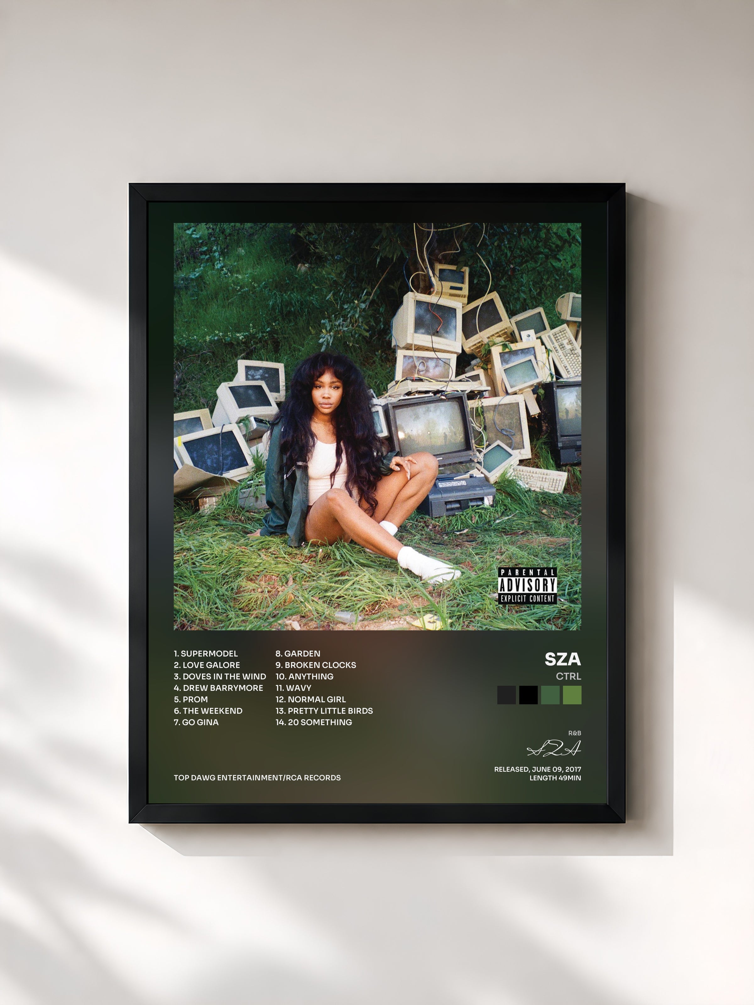 #noir Tableau de l'album Ctrl de SZA, cadre noir, imprimé et encadré en France