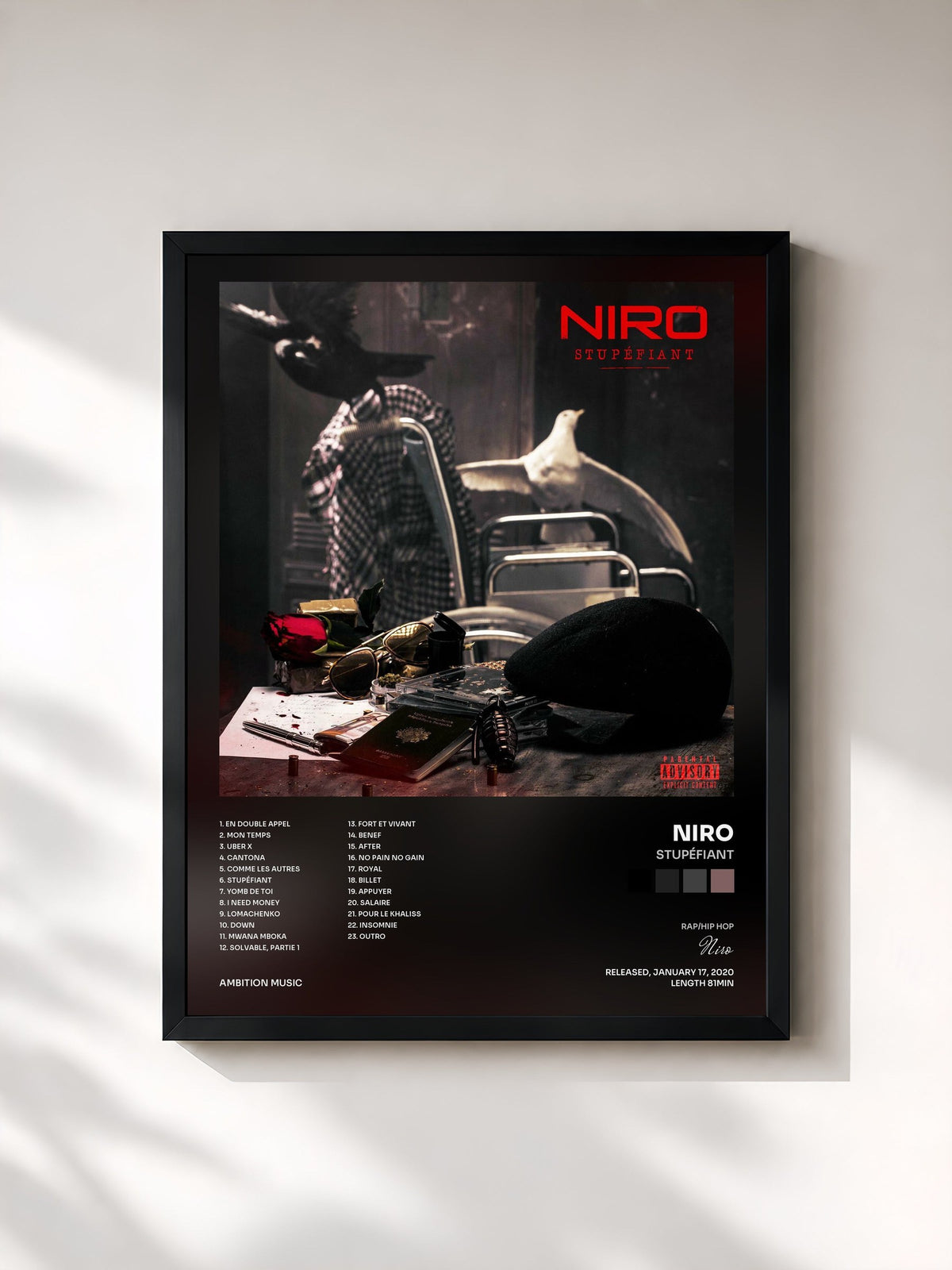 #noir Tableau de l'album Stupéfiant de Niro, cadre noir, imprimé et encadré en France