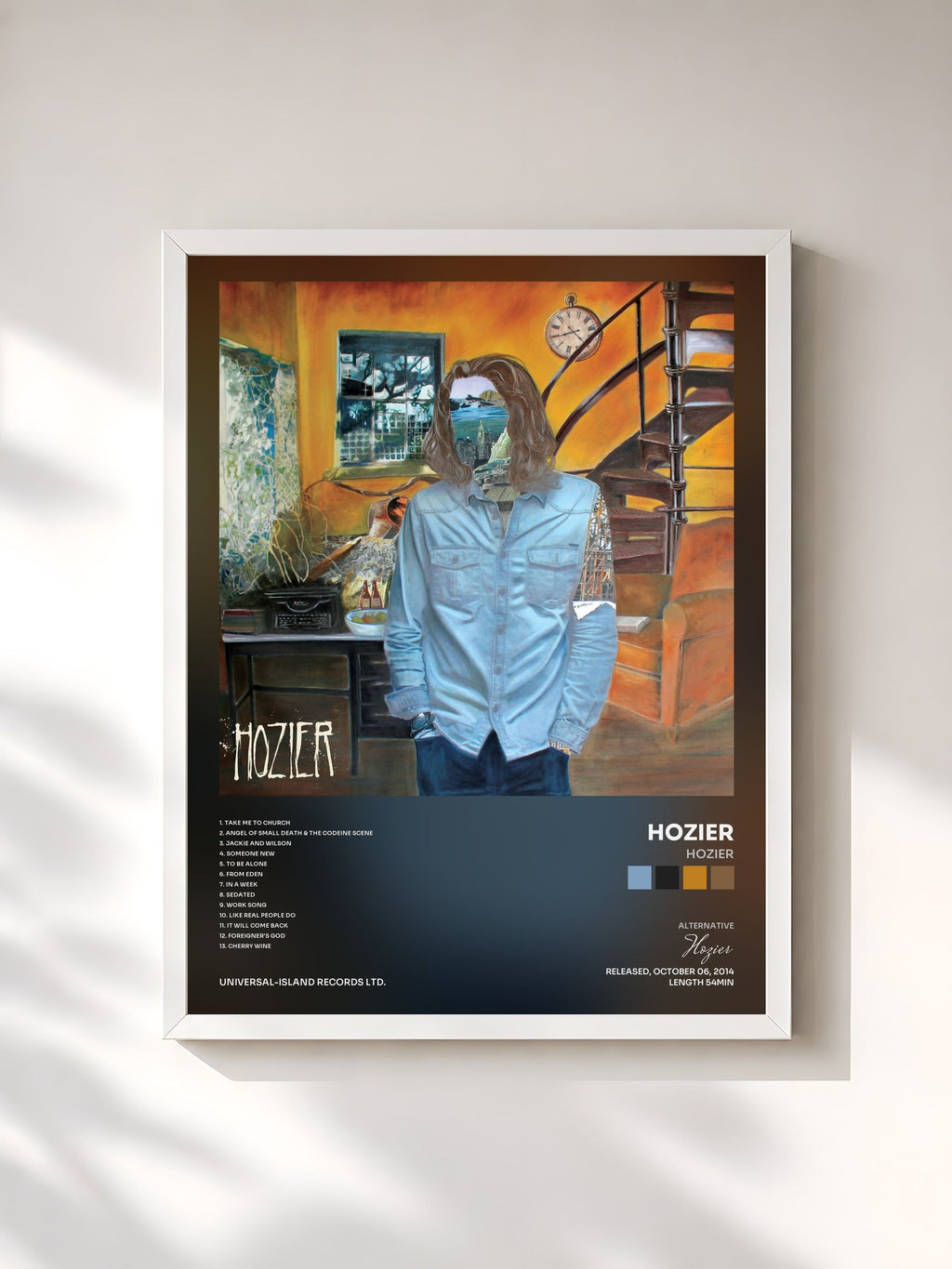 #blanc Tableau de l'album Hozier de Hozier, cadre blanc, imprimé et encadré en France