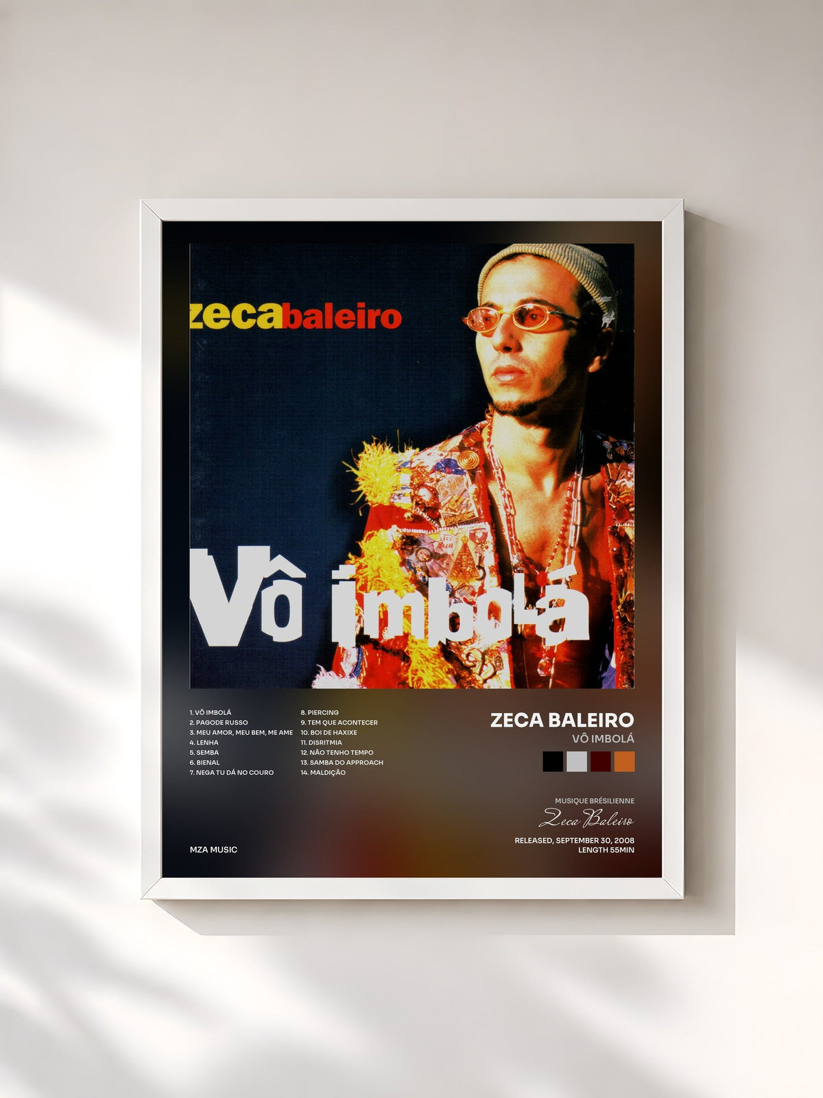 #blanc Tableau de l'album Vô Imbolá de Zeca Baleiro, cadre blanc, imprimé et encadré en France