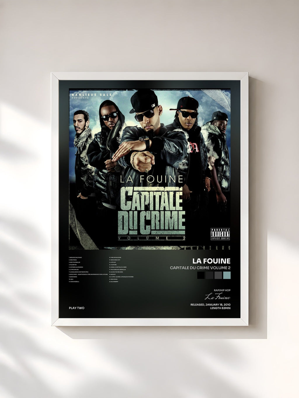 #blanc Tableau de l'album Capitale Du Crime Volume 2 de La Fouine, cadre blanc, imprimé et encadré en France