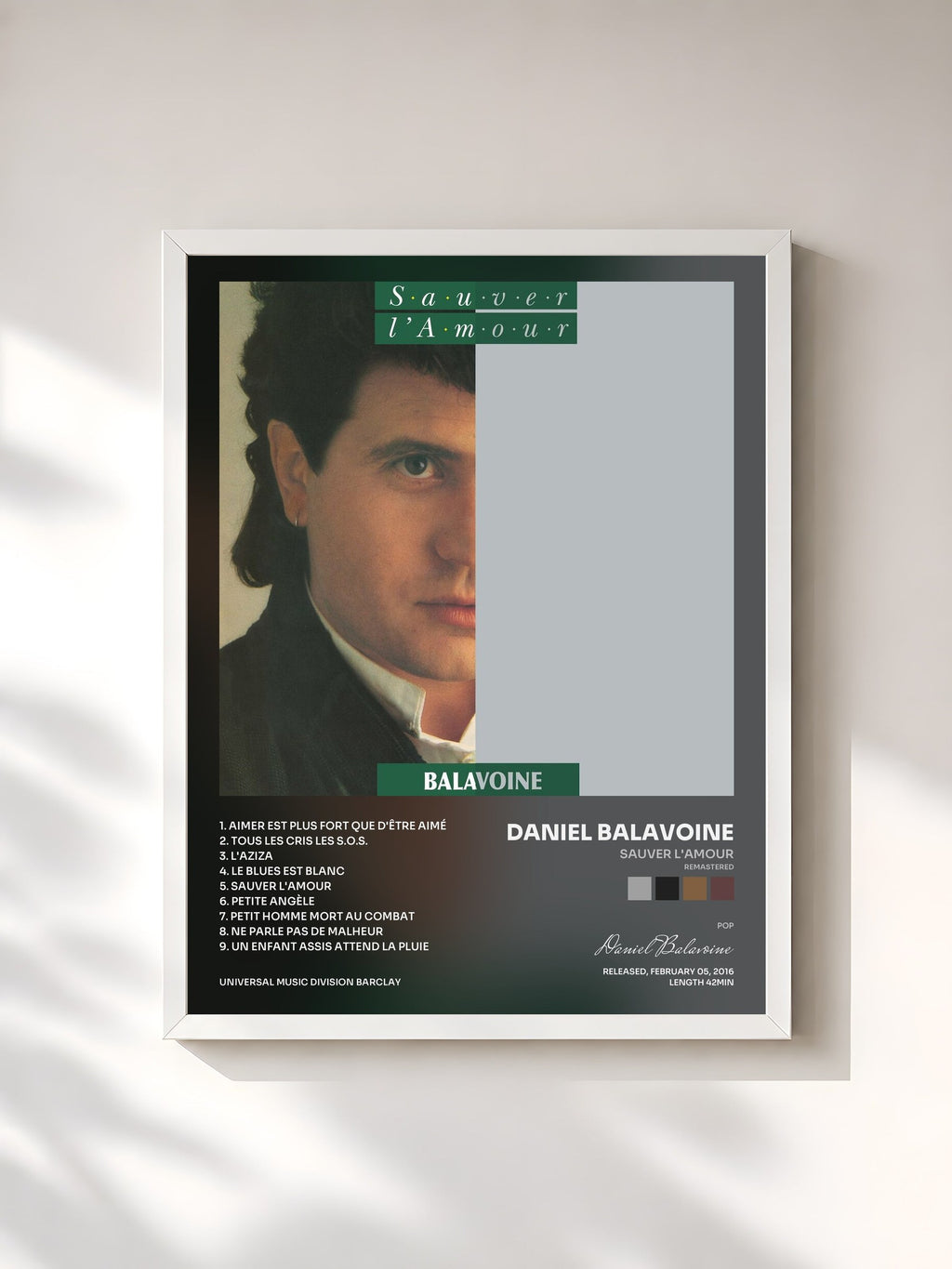 #blanc Sauver l'amour (Remastered) von Daniel Balavoine als gerahmter Kunstdruck, weißer Rahmen, gedruckt und gerahmt in Frankreich