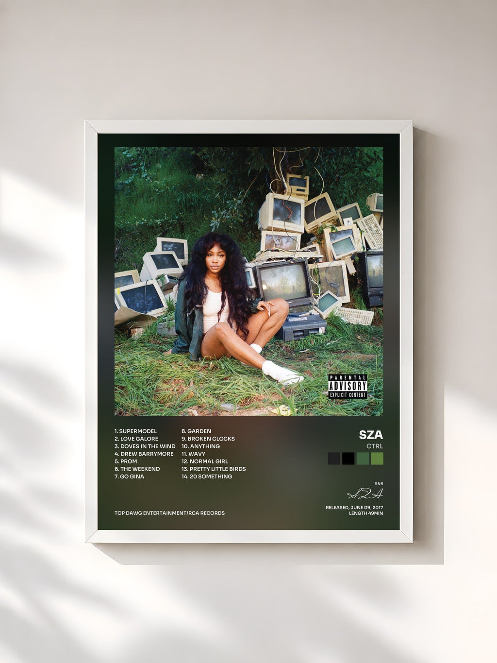 #blanc Tableau de l'album Ctrl de SZA, cadre blanc, imprimé et encadré en France