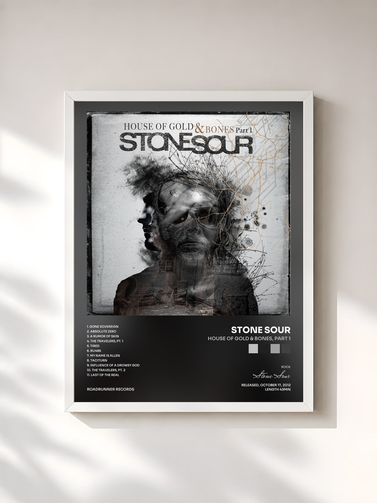 #blanc Tableau de l'album House of Gold & Bones, Part 1 de Stone Sour, cadre blanc, imprimé et encadré en France