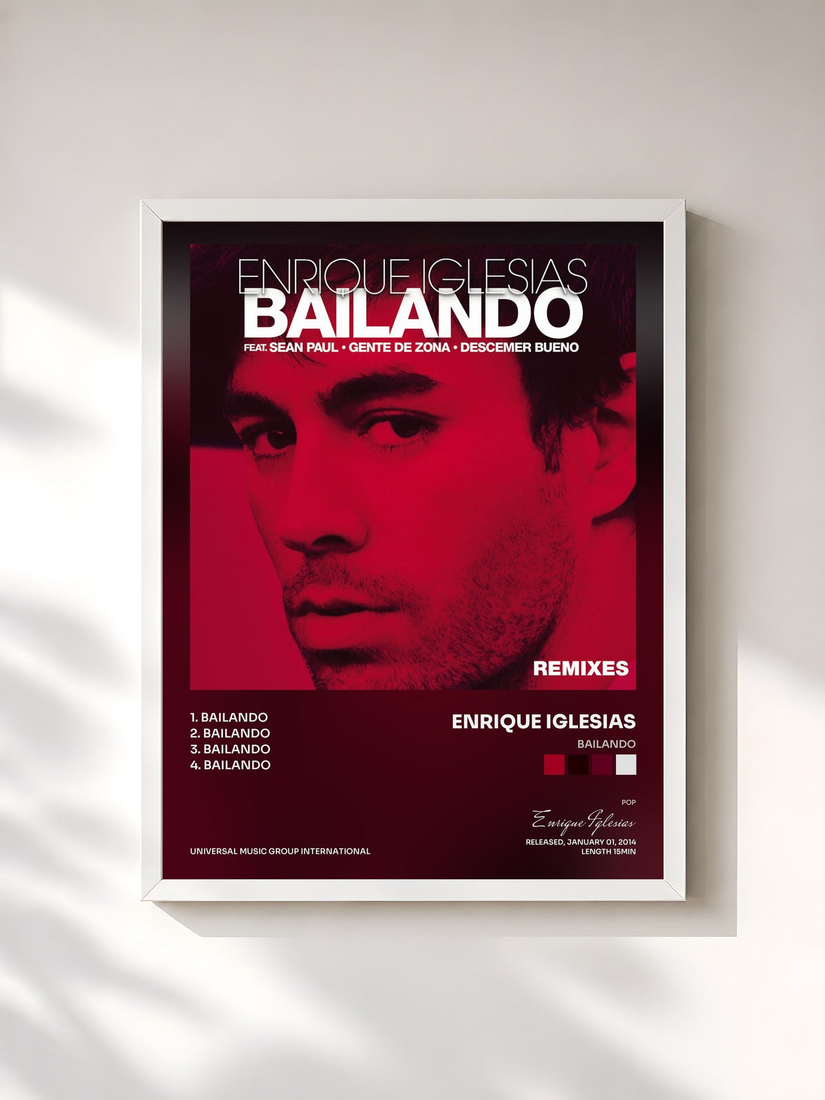 #blanc Bailando von Enrique Iglesias als gerahmter Kunstdruck, weißer Rahmen, gedruckt und gerahmt in Frankreich