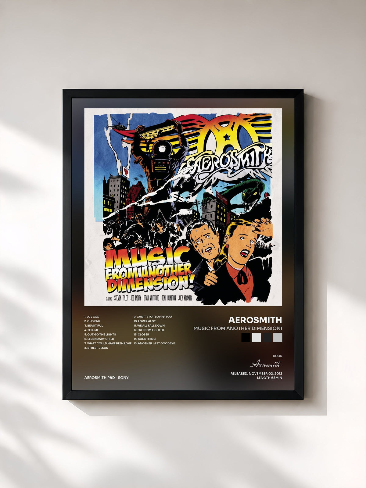 #noir Tableau de l'album Music From Another Dimension! de Aerosmith, cadre noir, imprimé et encadré en France
