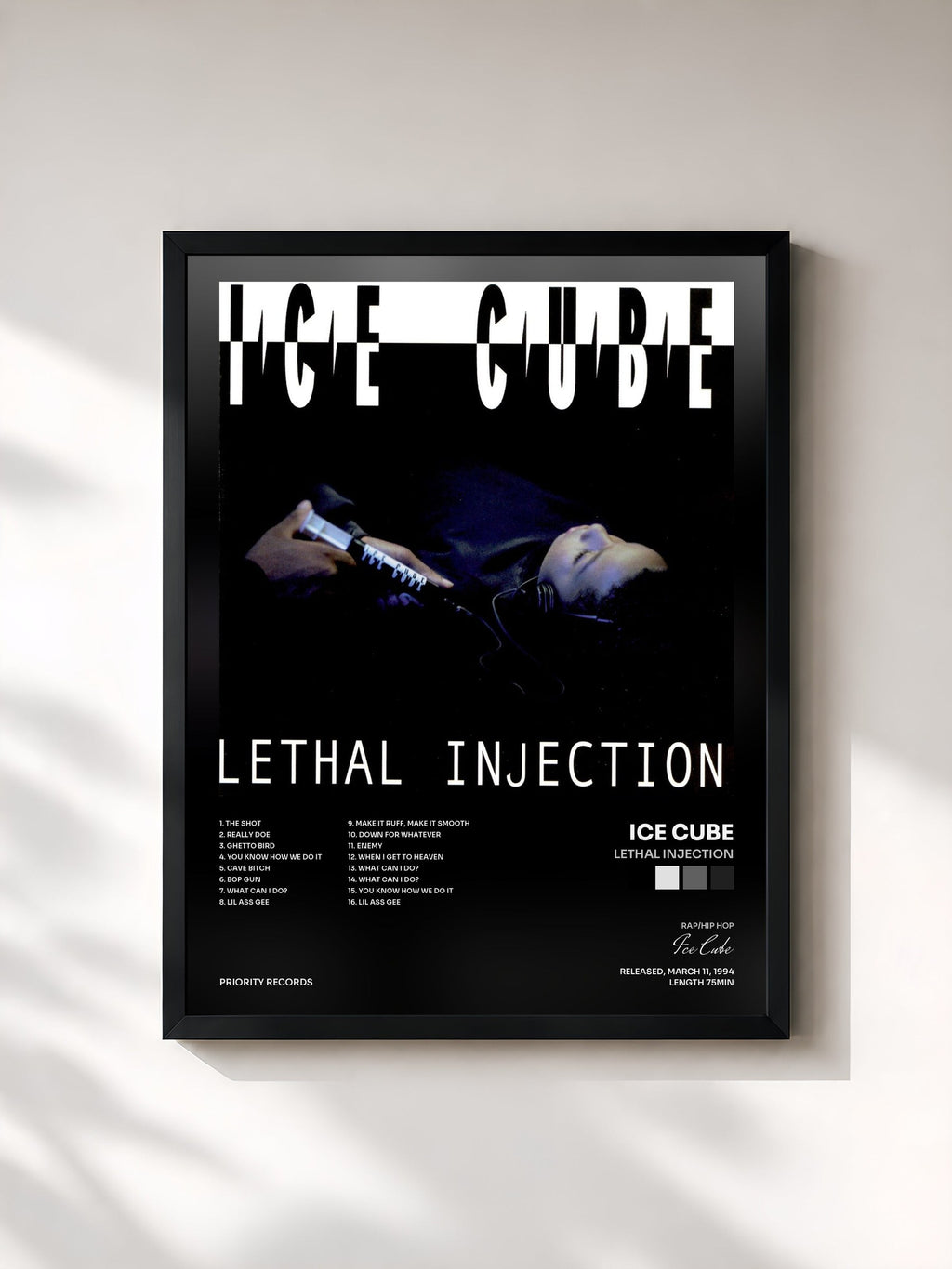 #noir Tableau de l'album Lethal Injection de Ice Cube, cadre noir, imprimé et encadré en France