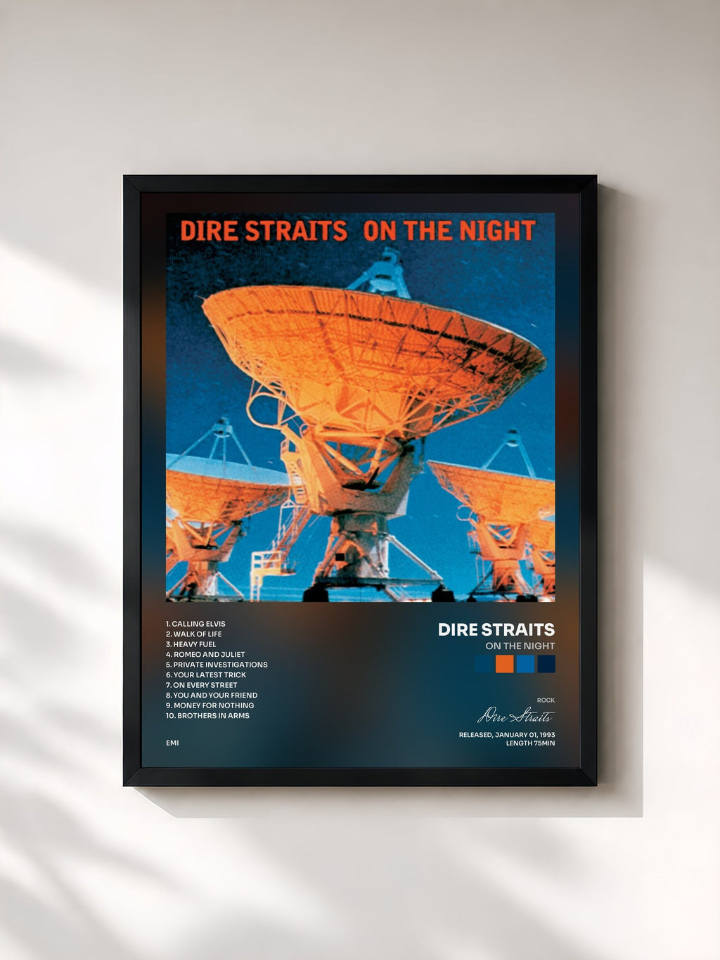 #noir On The Night von Dire Straits als gerahmter Kunstdruck, schwarzer Rahmen, gedruckt und gerahmt in Frankreich