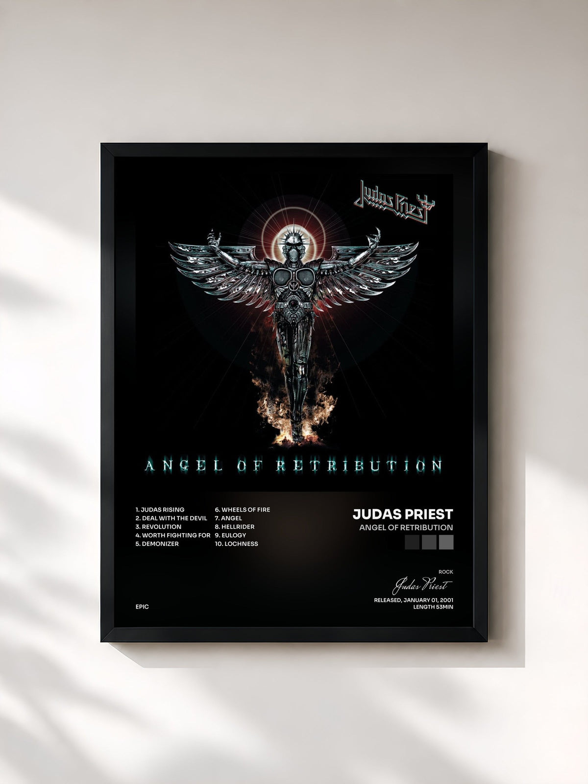 #noir Tableau de l'album Angel Of Retribution de Judas Priest, cadre noir, imprimé et encadré en France