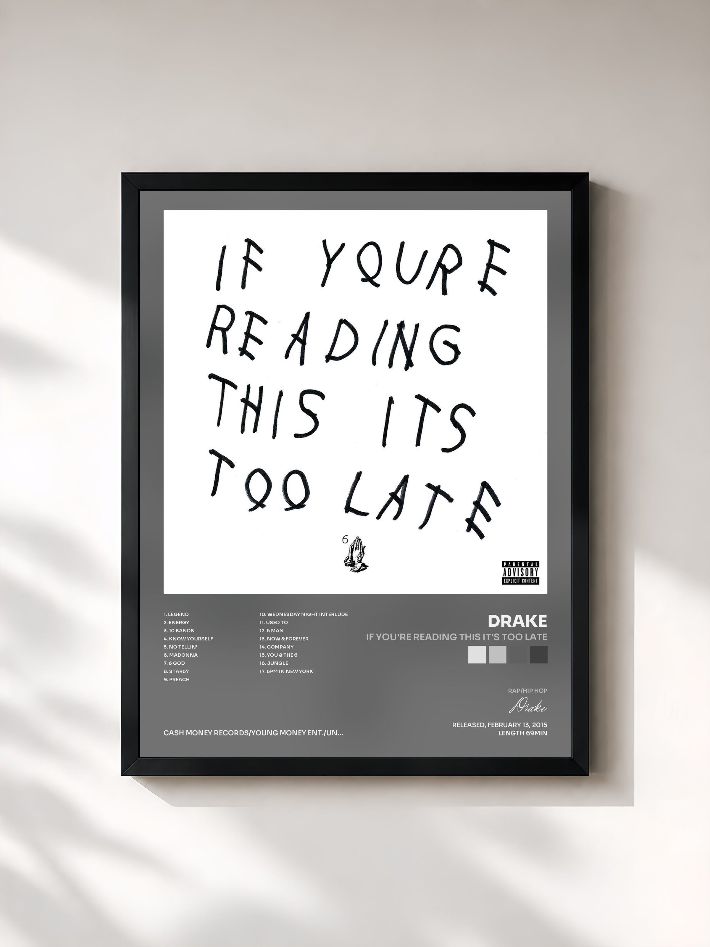 #noir If You're Reading This It's Too Late di Drake in stampa incorniciata, cornice nera, stampata e incorniciata in Francia