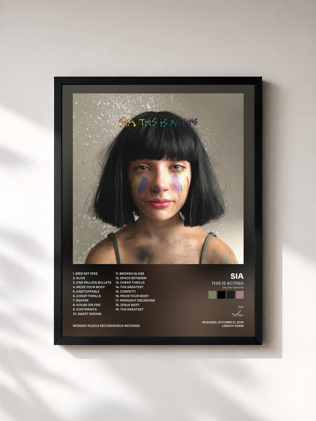 #noir Tableau de l'album This Is Acting (Deluxe Version) de Sia, cadre noir, imprimé et encadré en France