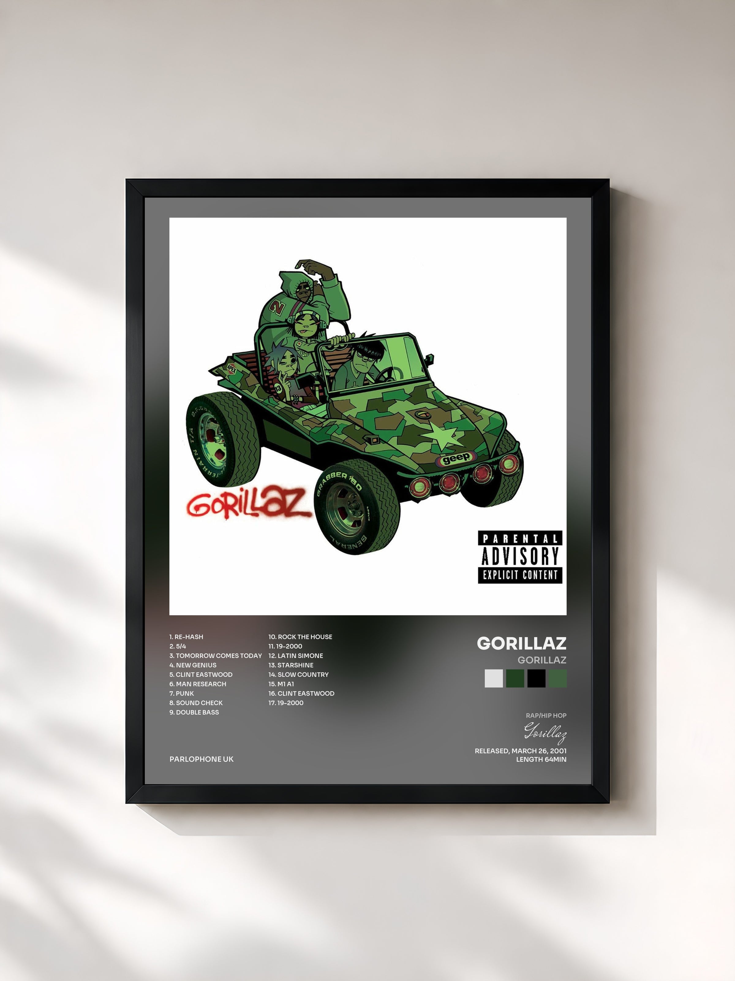#noir Gorillaz by Gorillaz as a framed art print, black frame, printed and framed in France