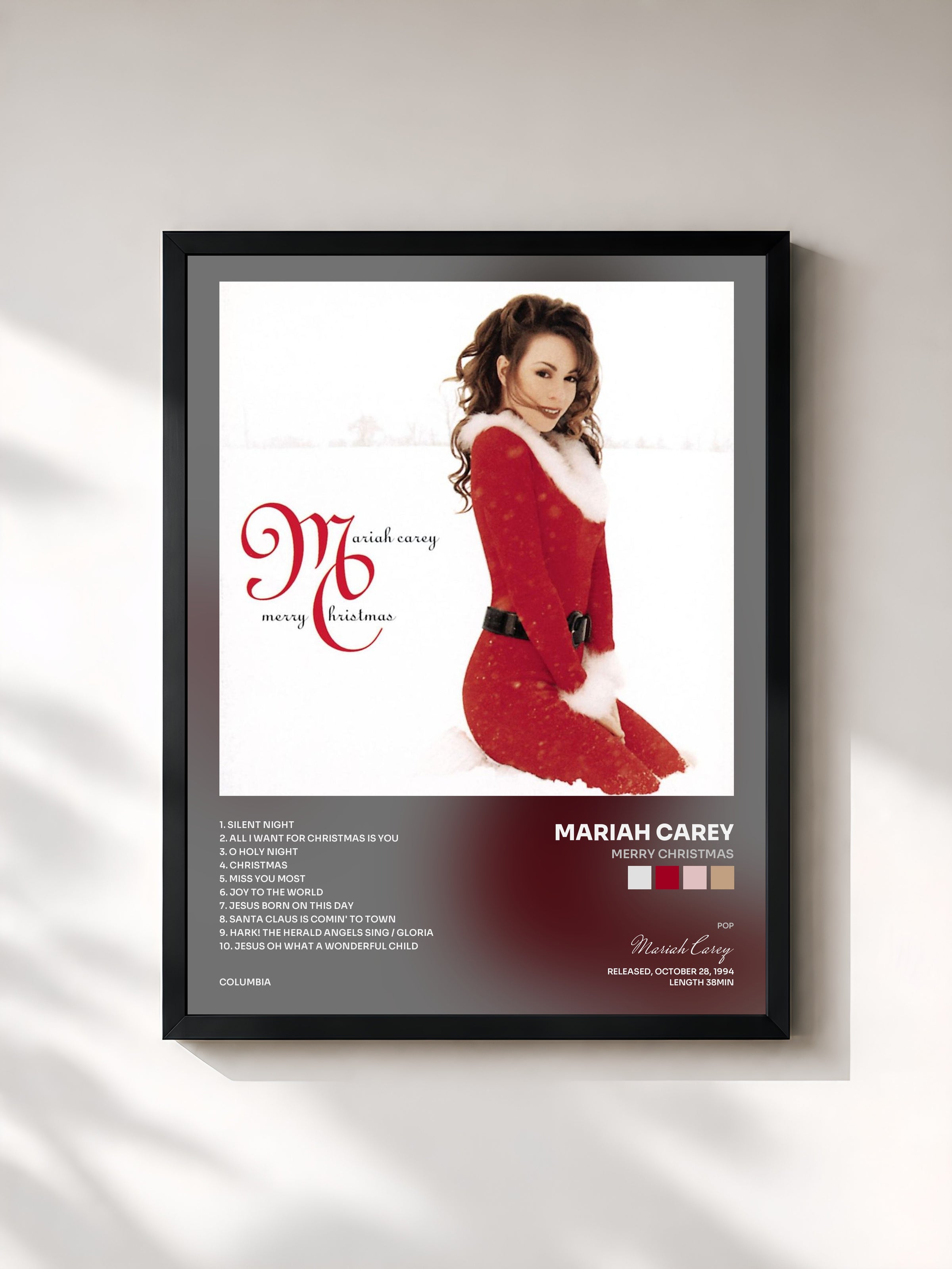 #noir Tableau de l'album Merry Christmas de Mariah Carey, cadre noir, imprimé et encadré en France