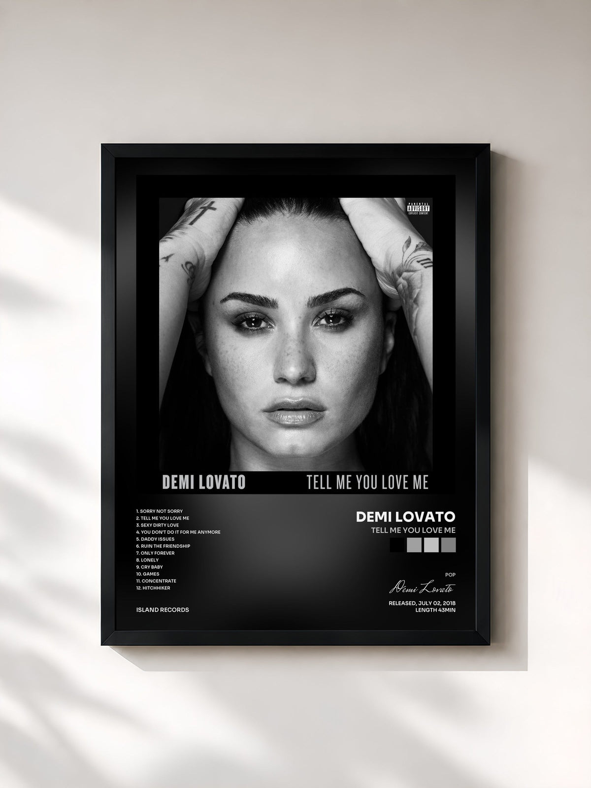 #noir Tableau de l'album Tell Me You Love Me de Demi Lovato, cadre noir, imprimé et encadré en France