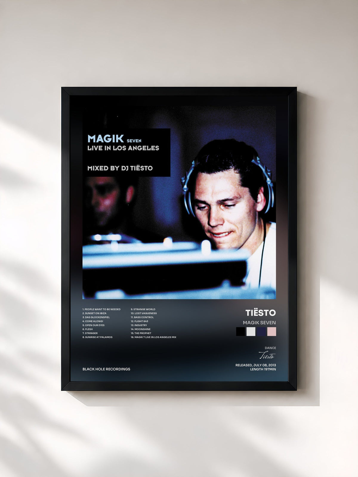 #noir Tableau de l'album Magik Seven de Tiësto, cadre noir, imprimé et encadré en France