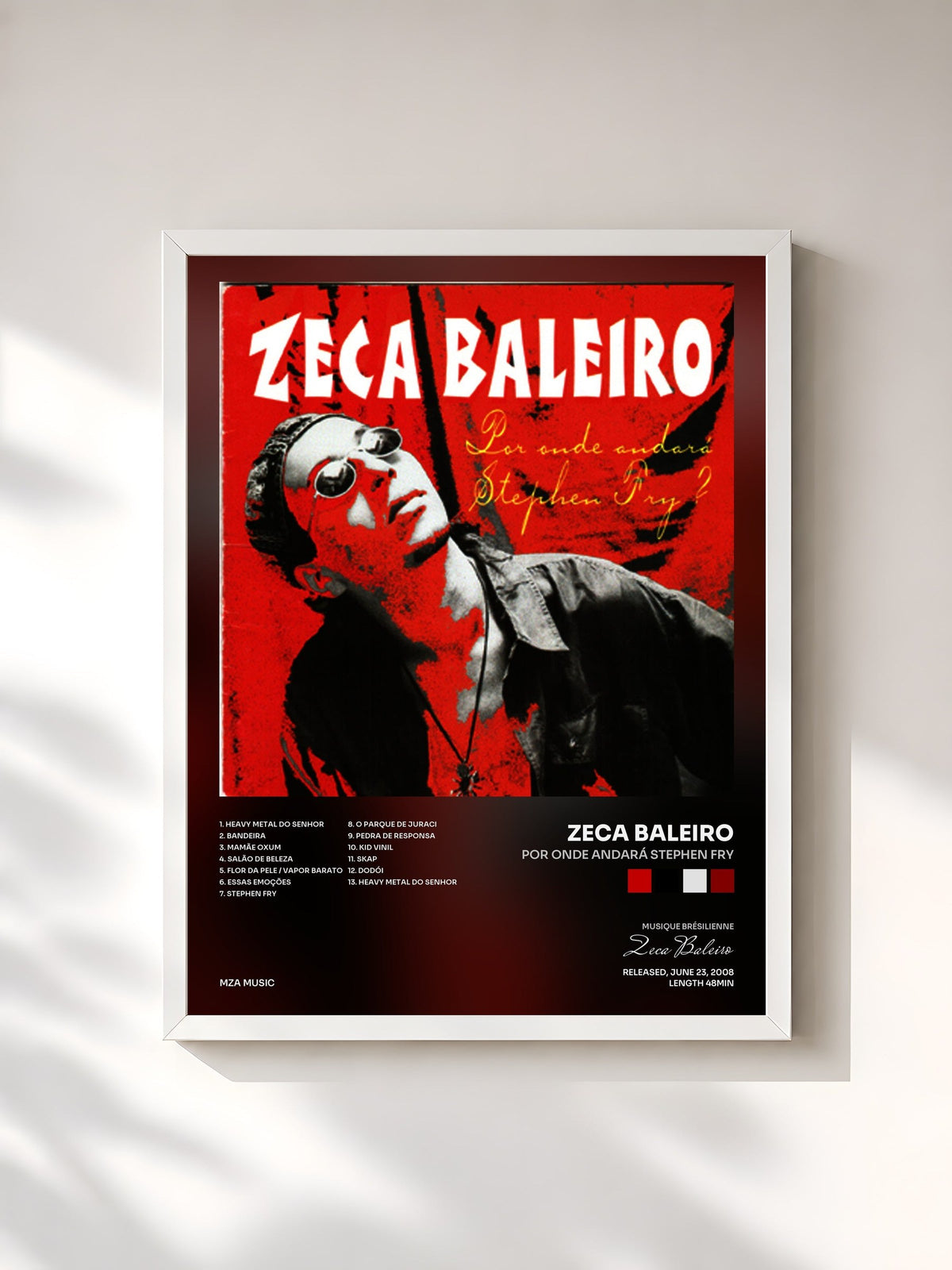 #blanc Tableau de l'album Por Onde Andará Stephen Fry de Zeca Baleiro, cadre blanc, imprimé et encadré en France
