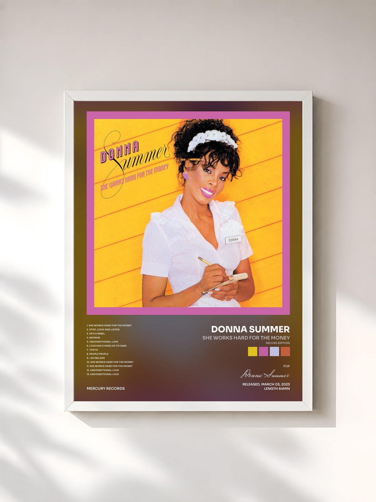 #blanc Tableau de l'album She Works Hard For The Money (Deluxe Edition) de Donna Summer, cadre blanc, imprimé et encadré en France