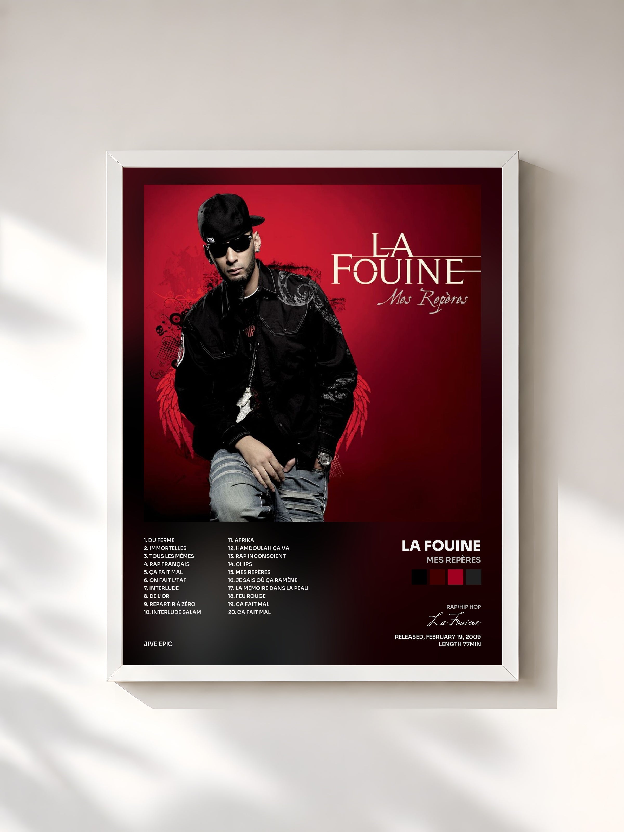 #blanc Tableau de l'album Mes Repères de La Fouine, cadre blanc, imprimé et encadré en France