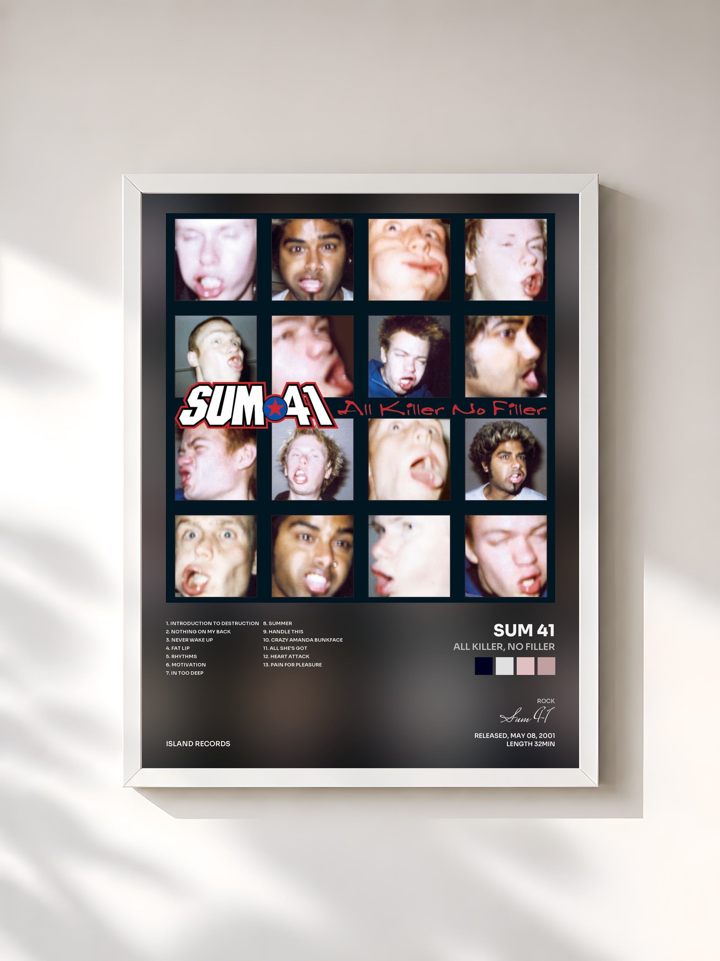 #blanc All Killer, No Filler by Sum 41 as a framed art print, white frame, printed and framed in France