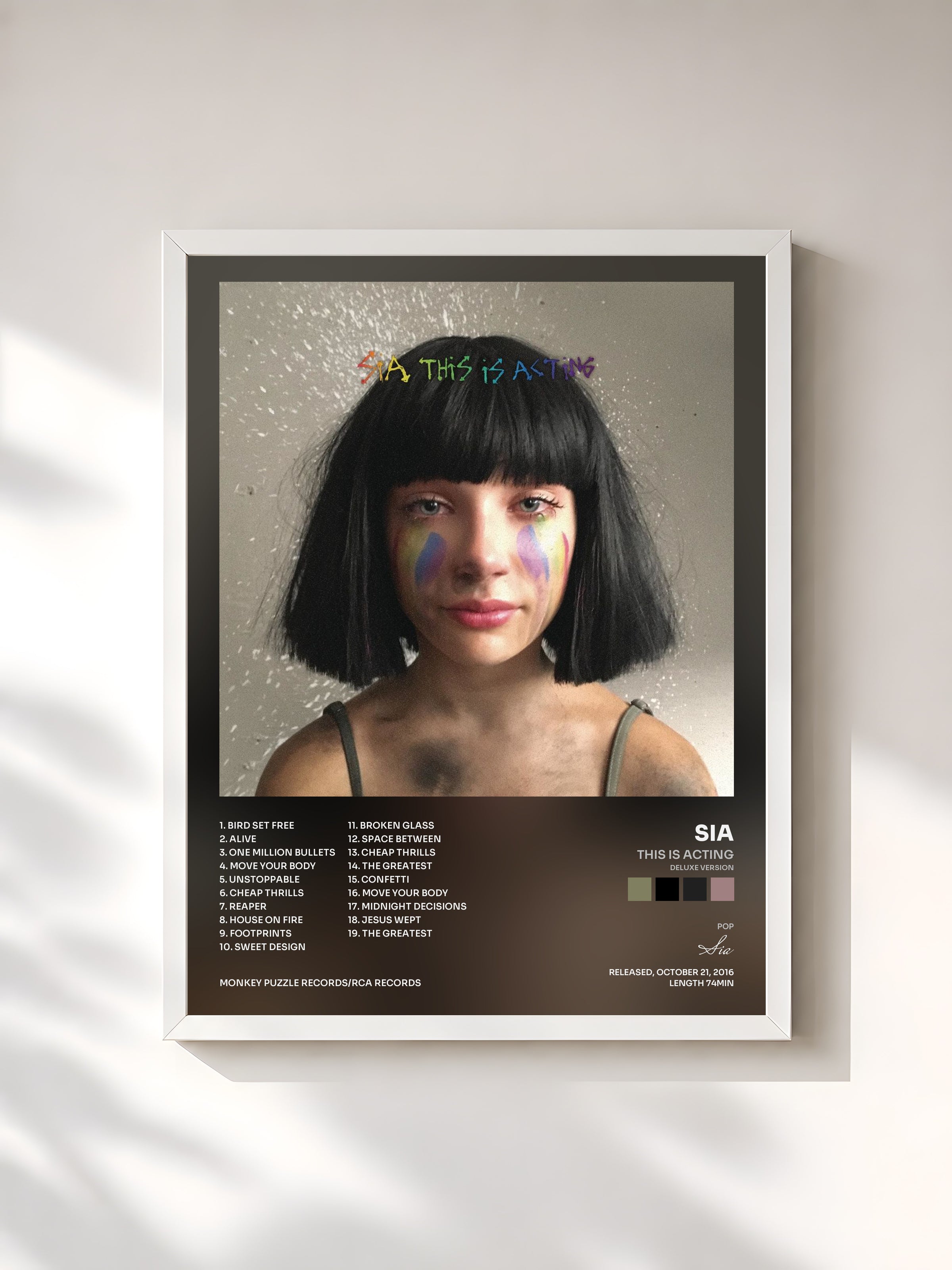 #blanc Tableau de l'album This Is Acting (Deluxe Version) de Sia, cadre blanc, imprimé et encadré en France