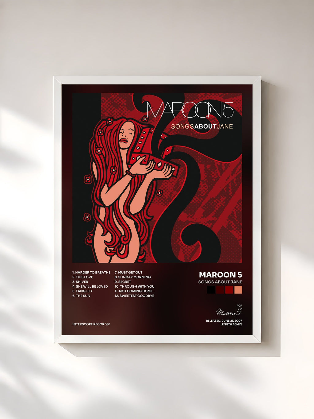 #blanc Songs About Jane di Maroon 5 in stampa incorniciata, cornice bianca, stampata e incorniciata in Francia