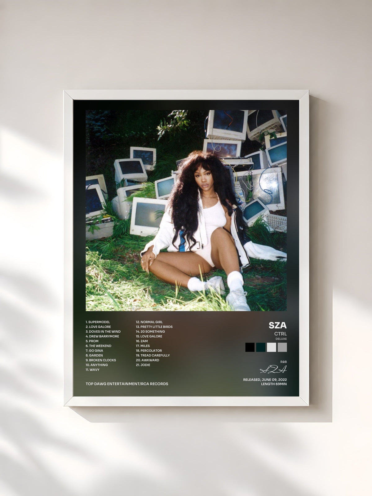 #blanc Tableau de l'album Ctrl (Deluxe) de SZA, cadre blanc, imprimé et encadré en France