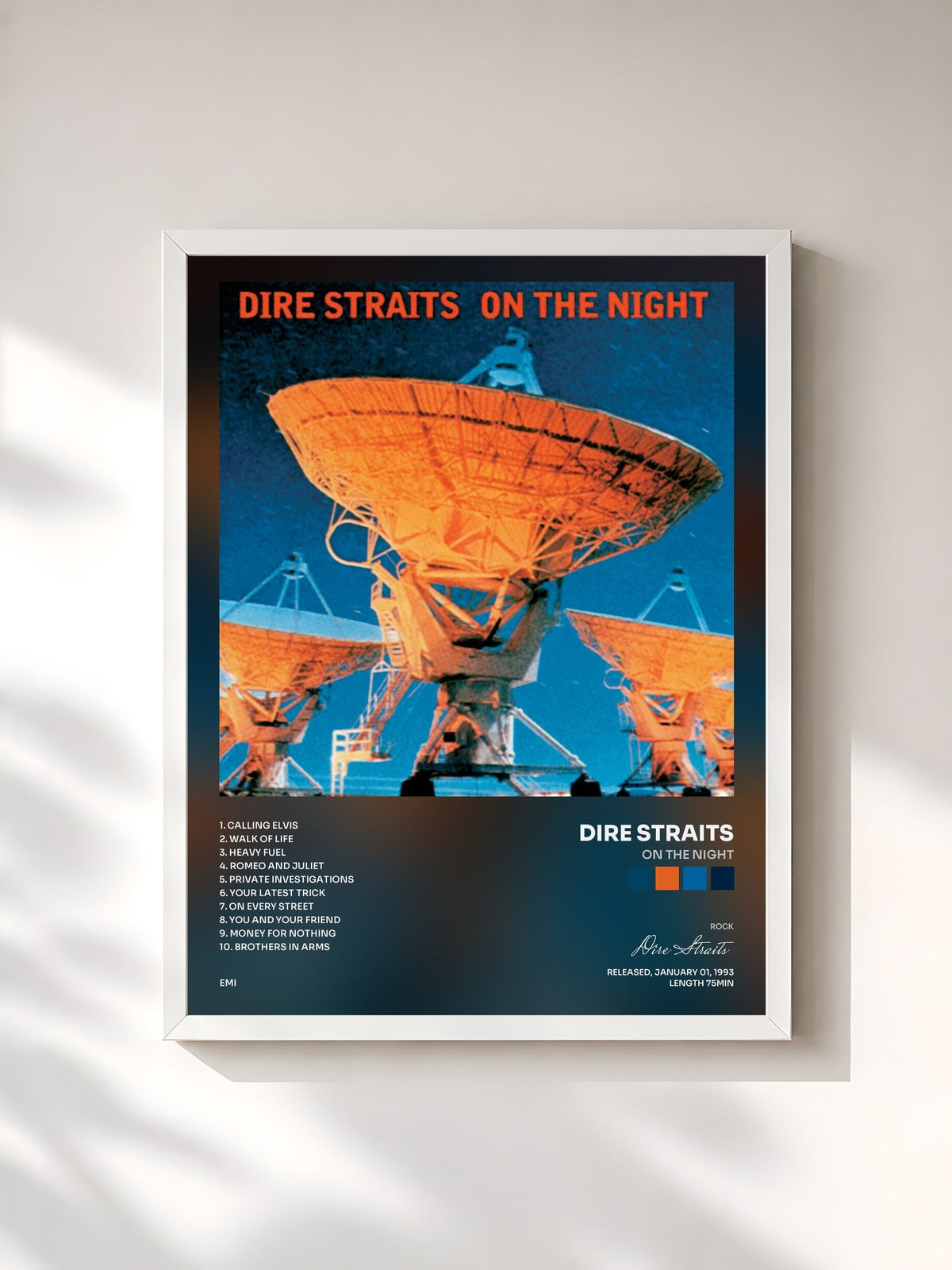 #blanc On The Night de Dire Straits en lámina enmarcada, marco blanco, impresa y enmarcada en Francia