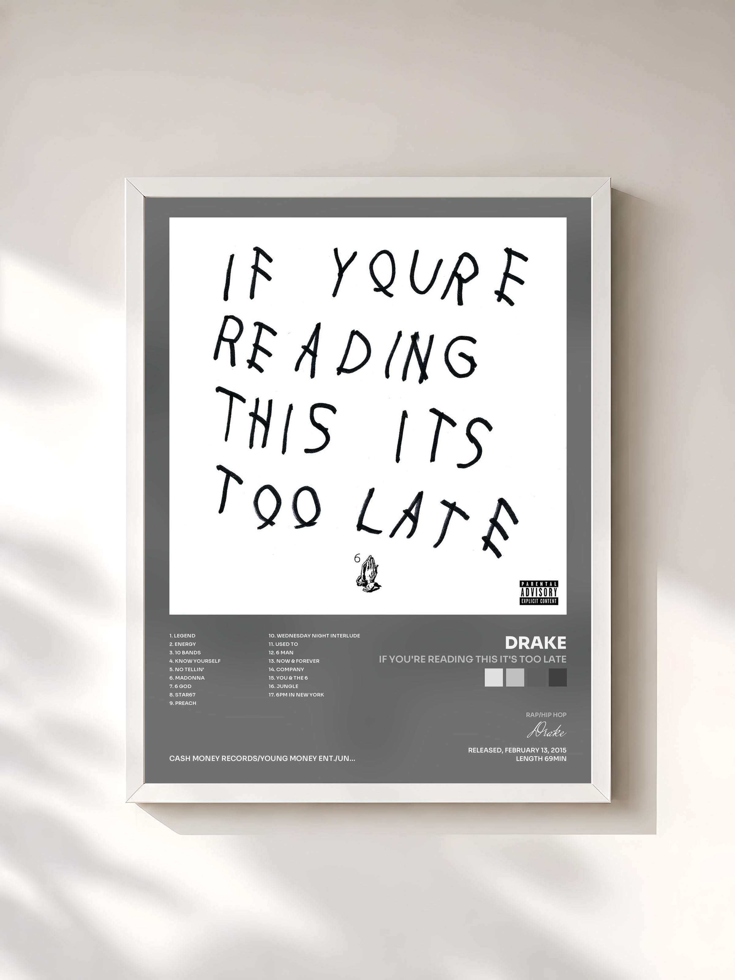 #blanc If You're Reading This It's Too Late di Drake in stampa incorniciata, cornice bianca, stampata e incorniciata in Francia