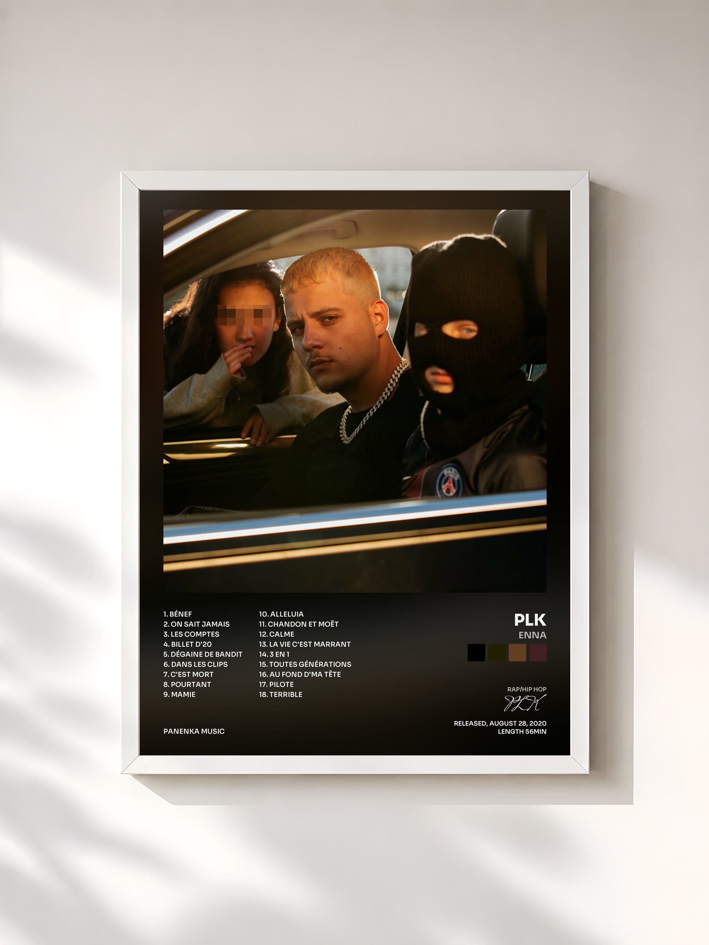 #blanc Tableau de l'album Enna de PLK, cadre blanc, imprimé et encadré en France