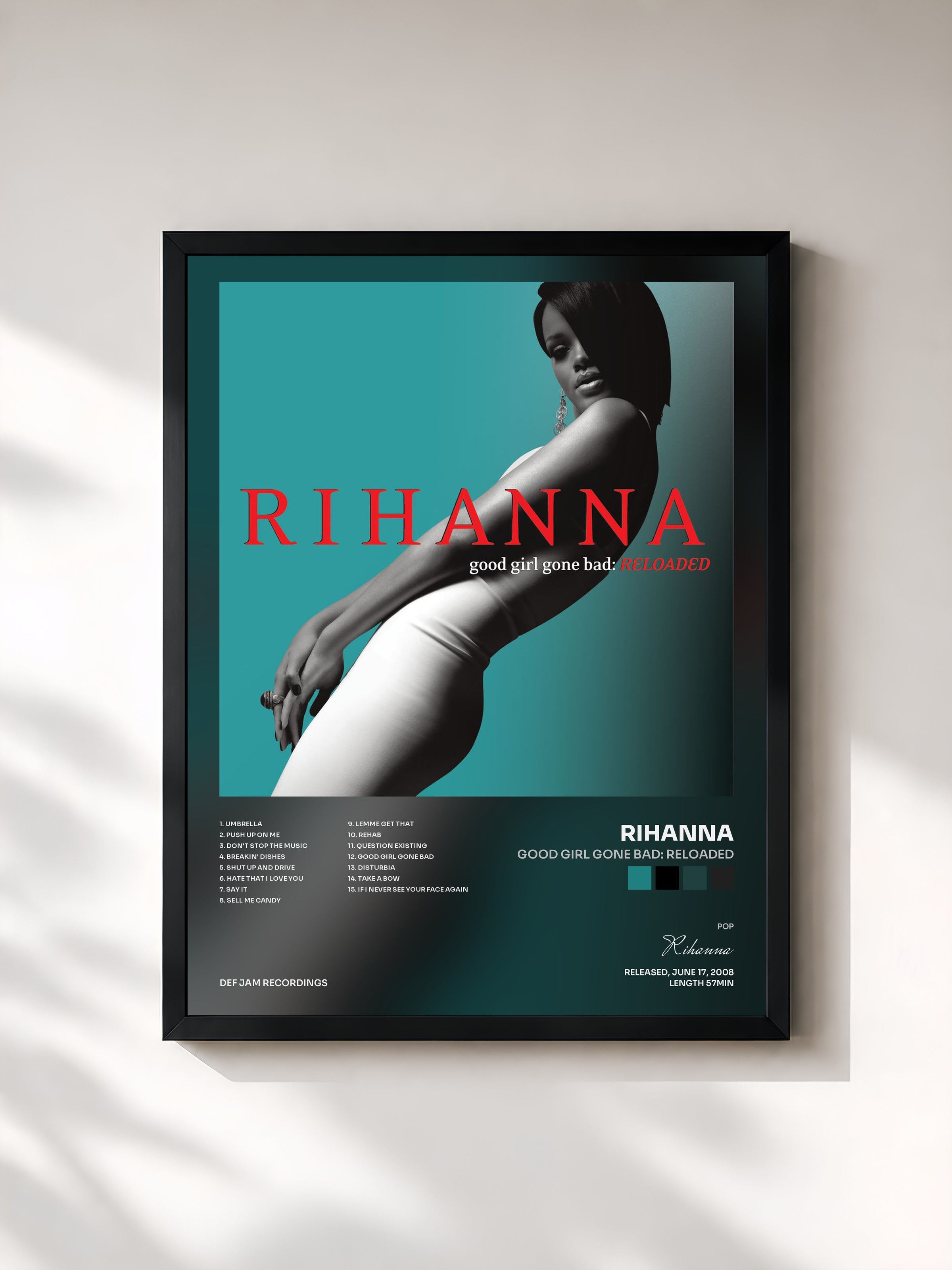 #noir Tableau de l'album Good Girl Gone Bad: Reloaded de Rihanna, cadre noir, imprimé et encadré en France