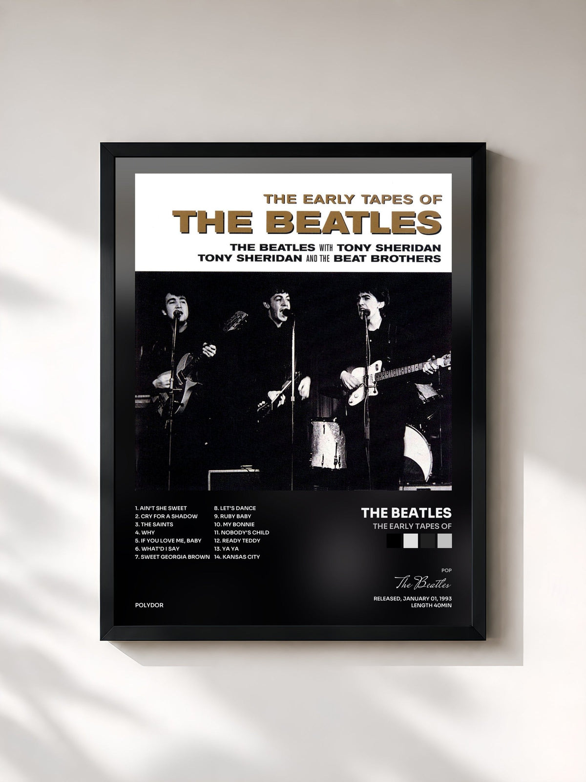 #noir Tableau de l'album The Early Tapes Of de The Beatles, cadre noir, imprimé et encadré en France