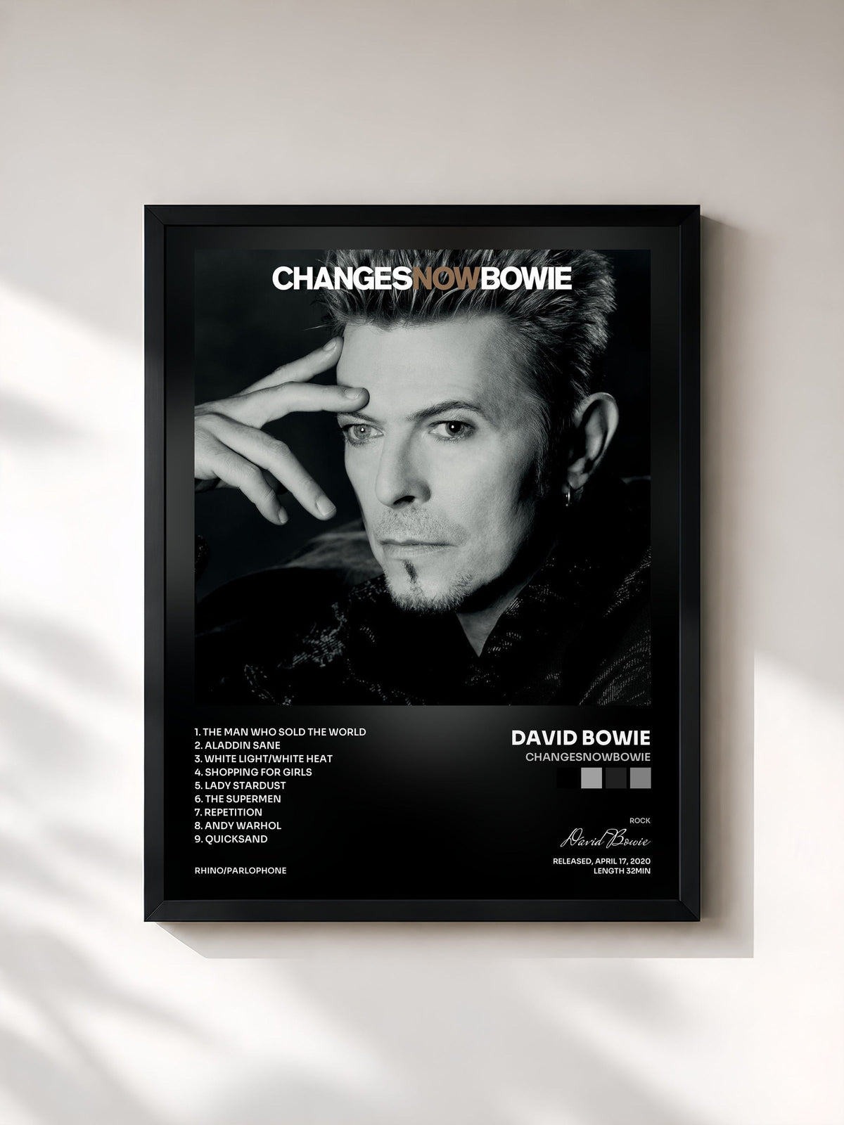 #noir Tableau de l'album ChangesNowBowie de David Bowie, cadre noir, imprimé et encadré en France