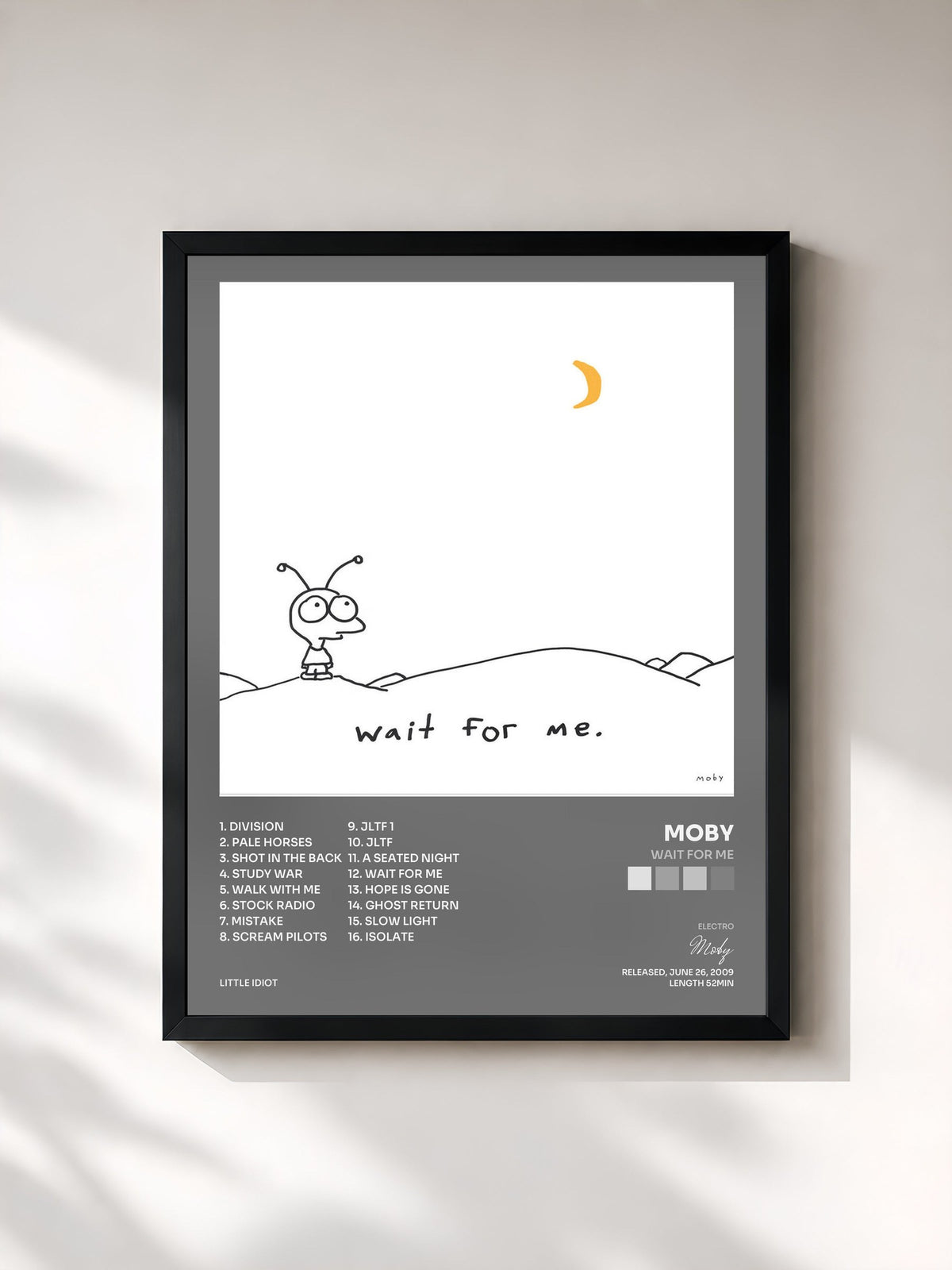 #noir Tableau de l'album Wait For Me de Moby, cadre noir, imprimé et encadré en France