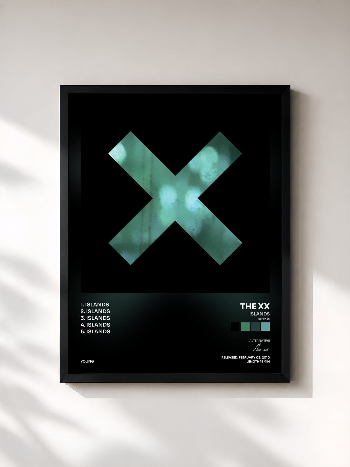 #noir Tableau de l'album Islands (Remixes) de The xx, cadre noir, imprimé et encadré en France