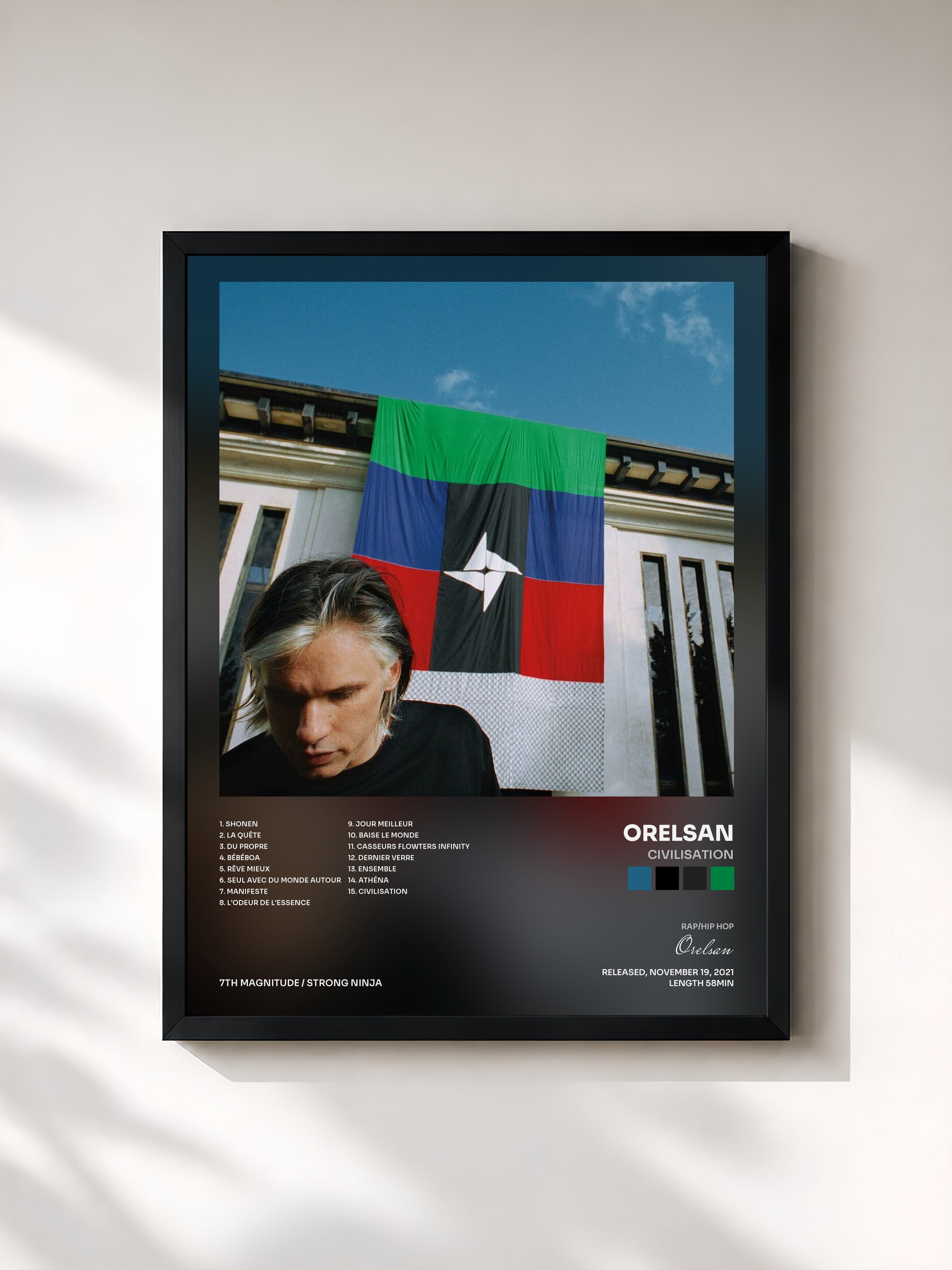 #noir Civilisation di Orelsan in stampa incorniciata, cornice nera, stampata e incorniciata in Francia