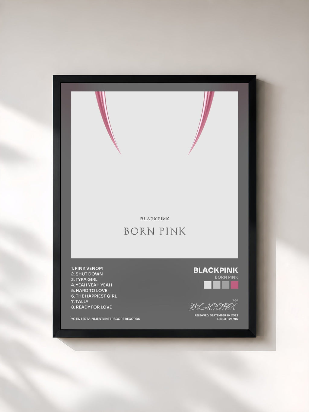 #noir Tableau de l'album BORN PINK de BLACKPINK, cadre noir, imprimé et encadré en France