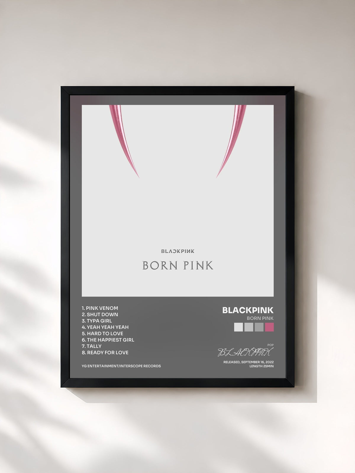 #noir Tableau de l'album BORN PINK de BLACKPINK, cadre noir, imprimé et encadré en France
