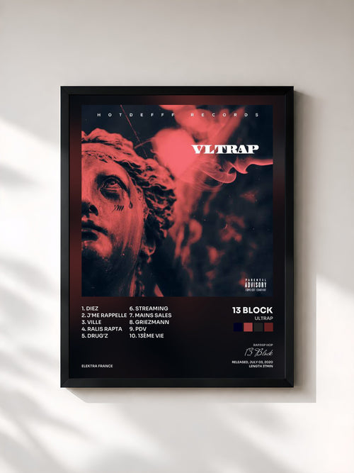 #noir Tableau de l'album ULTRAP de 13 Block, cadre noir, imprimé et encadré en France