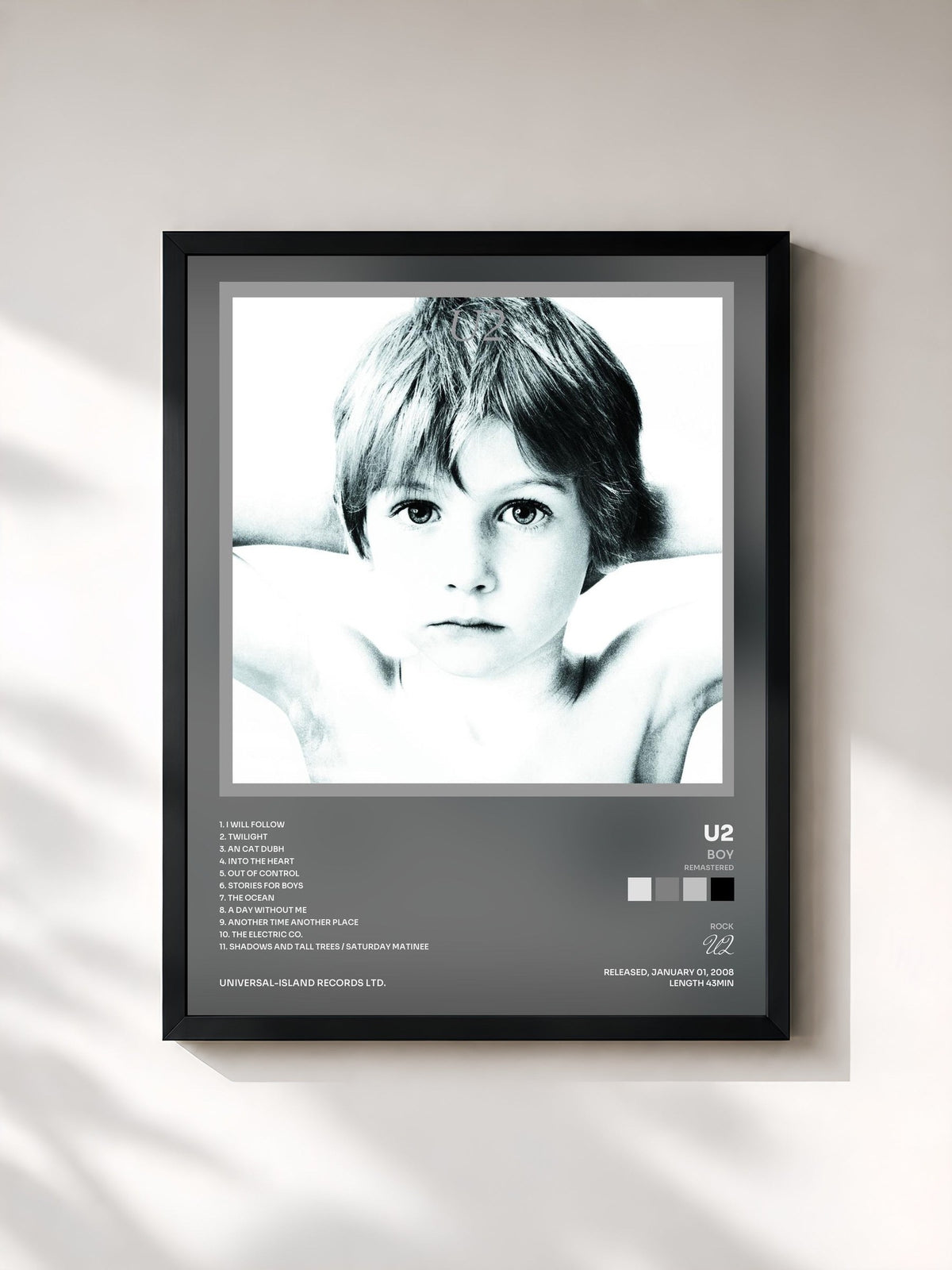 #noir Tableau de l'album Boy (Remastered) de U2, cadre noir, imprimé et encadré en France