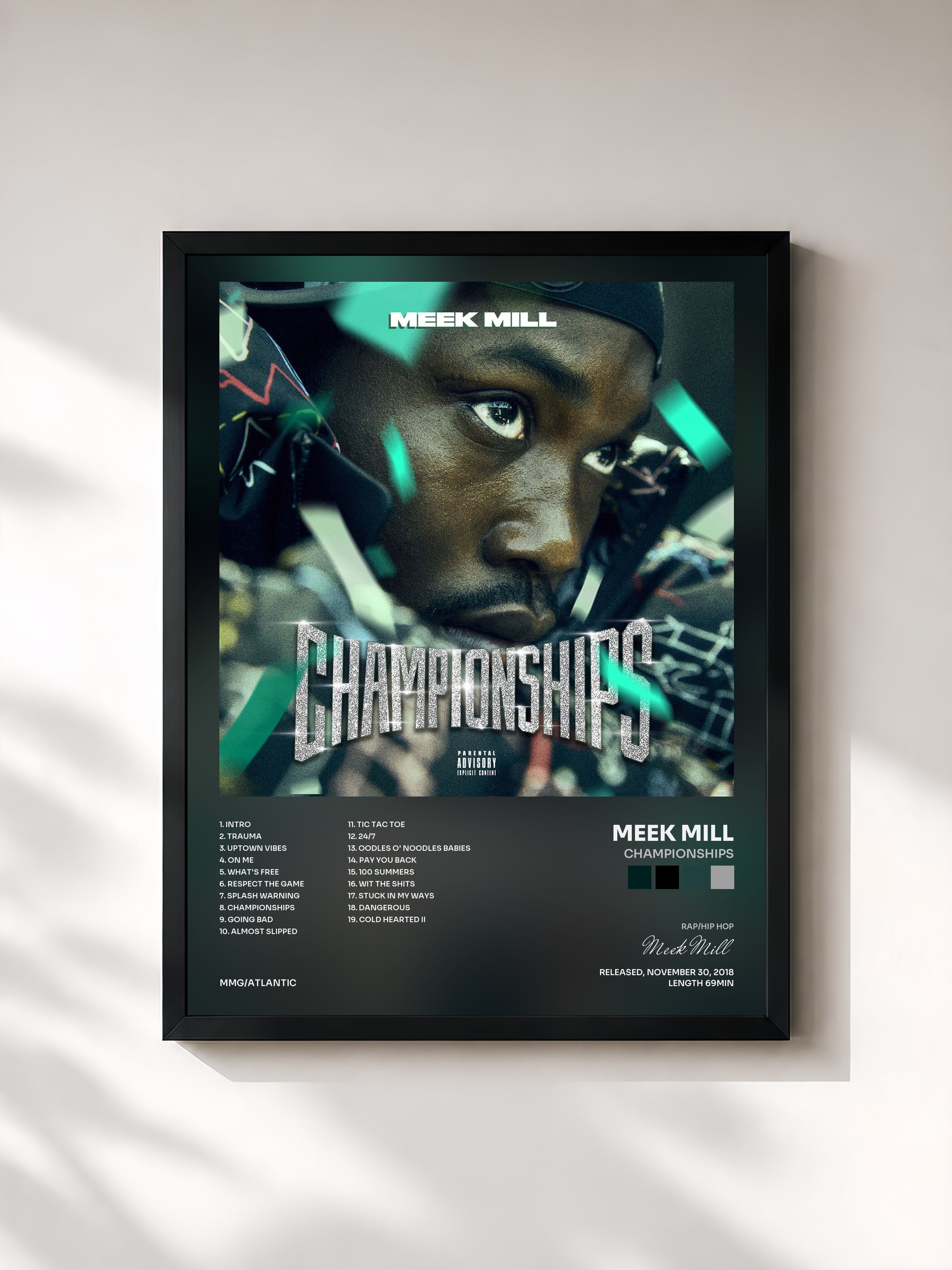 #noir Tableau de l'album Championships de Meek Mill, cadre noir, imprimé et encadré en France