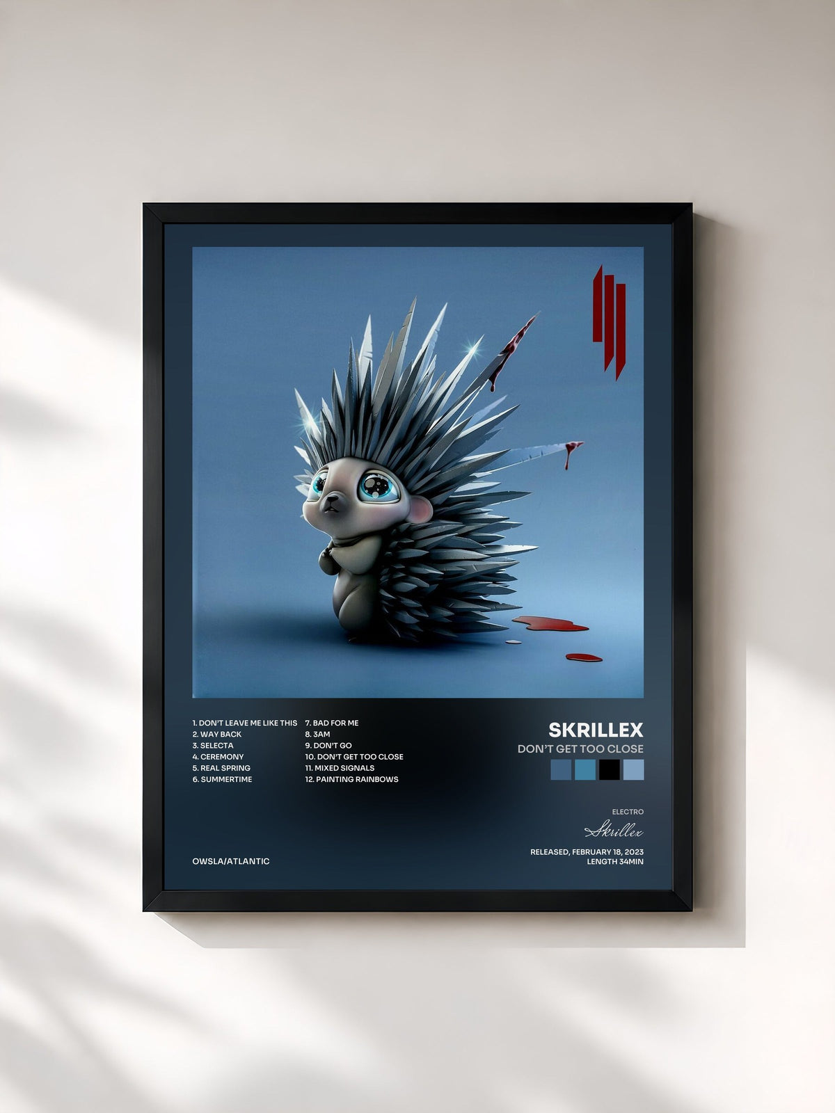 #noir Tableau de l'album Don’t Get Too Close de Skrillex, cadre noir, imprimé et encadré en France