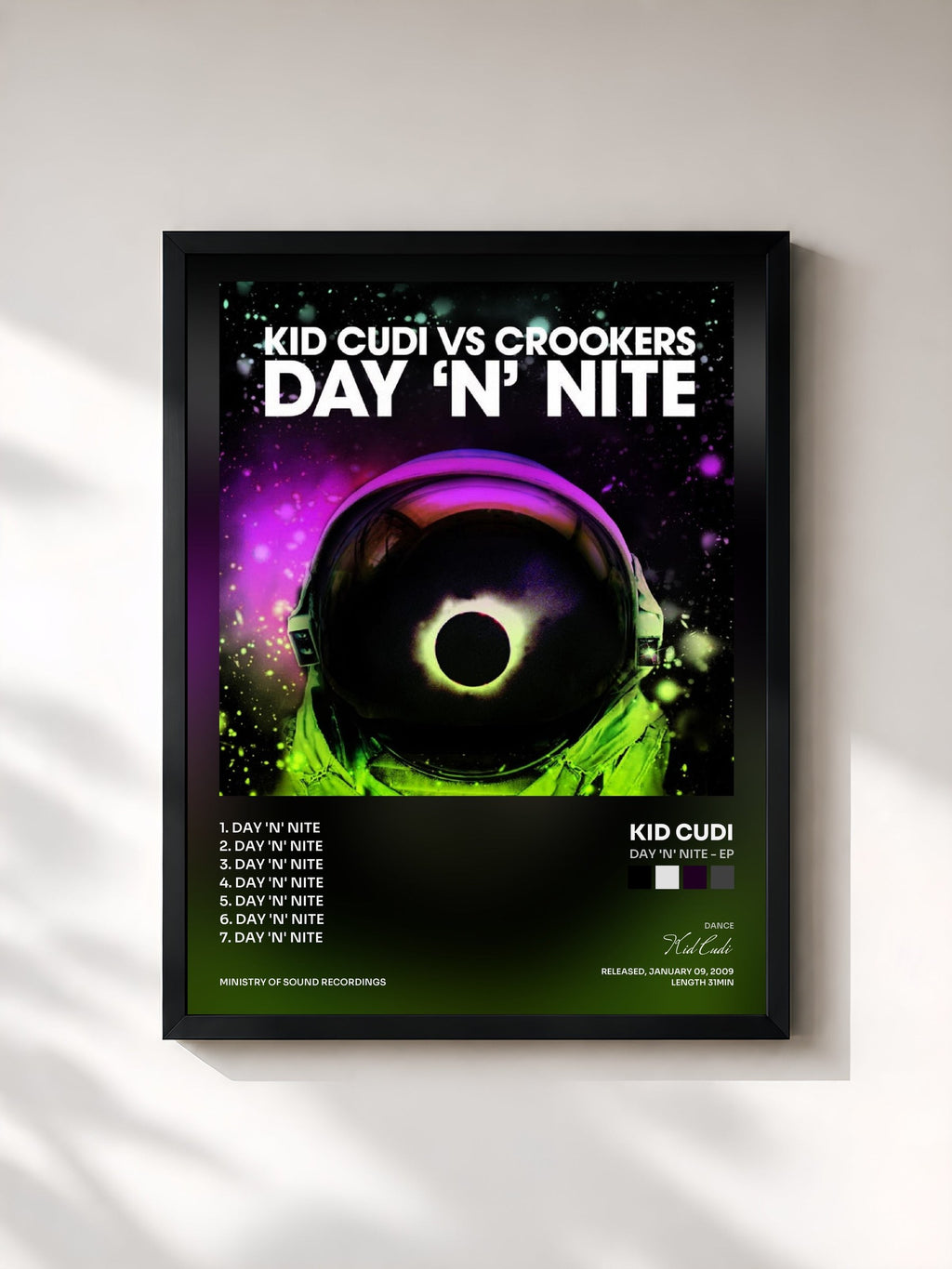 #noir Tableau de l'album Day 'n' Nite - EP de Kid Cudi, cadre noir, imprimé et encadré en France