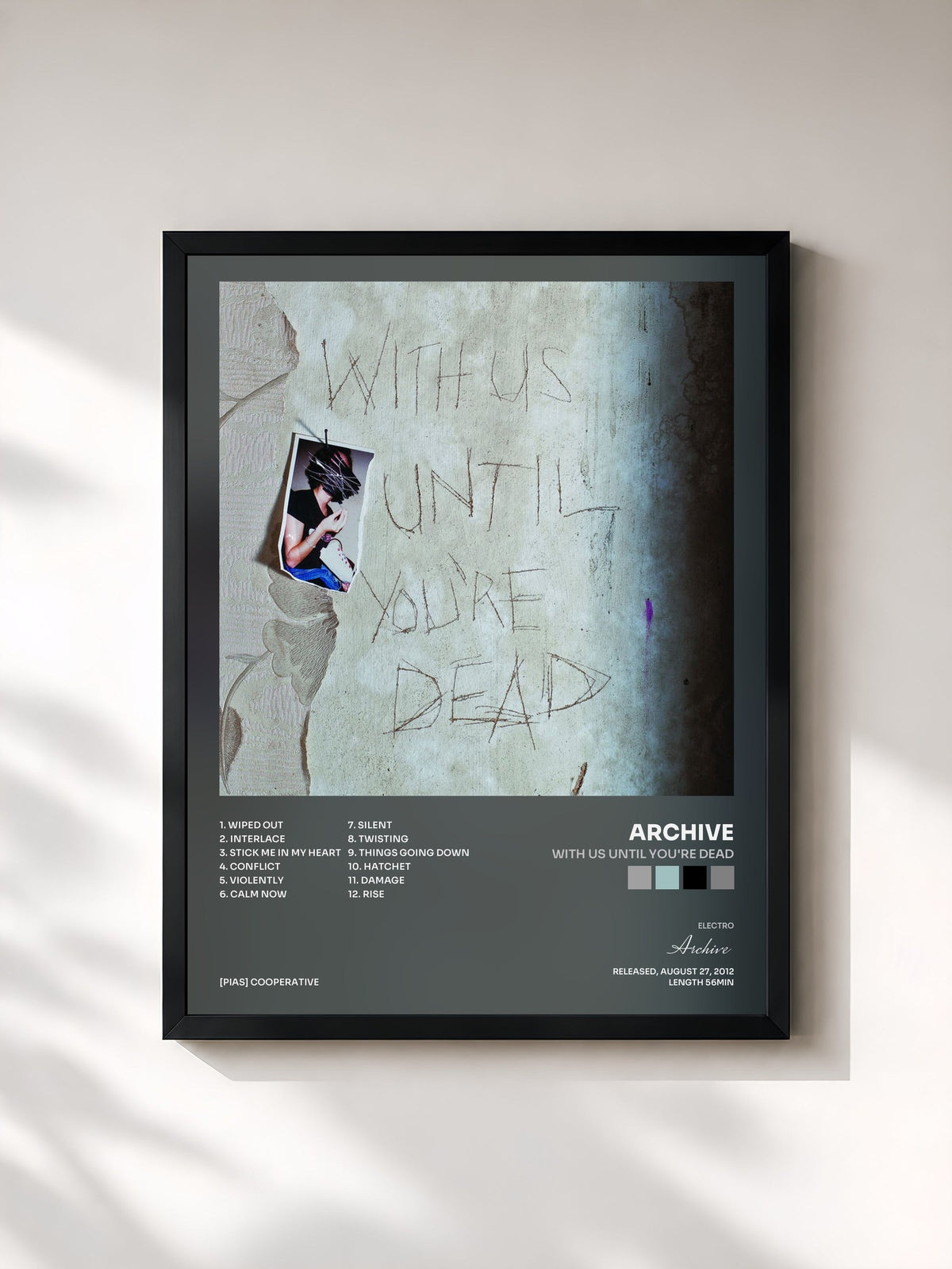 #noir Tableau de l'album With Us Until You're Dead de Archive, cadre noir, imprimé et encadré en France