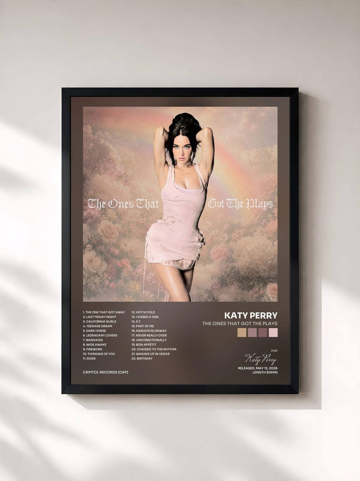 #noir Tableau de l'album The Ones That Got The Plays de Katy Perry, cadre noir, imprimé et encadré en France