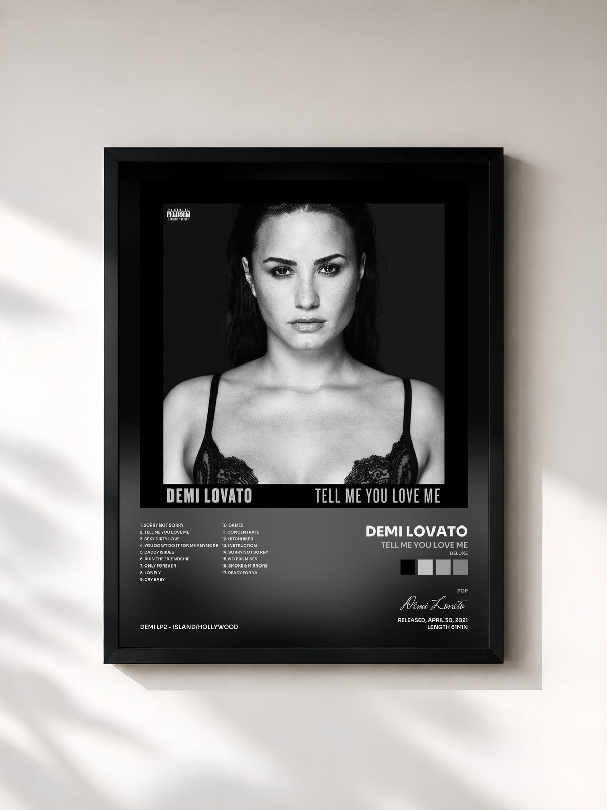 #noir Tableau de l'album Tell Me You Love Me (Deluxe) de Demi Lovato, cadre noir, imprimé et encadré en France